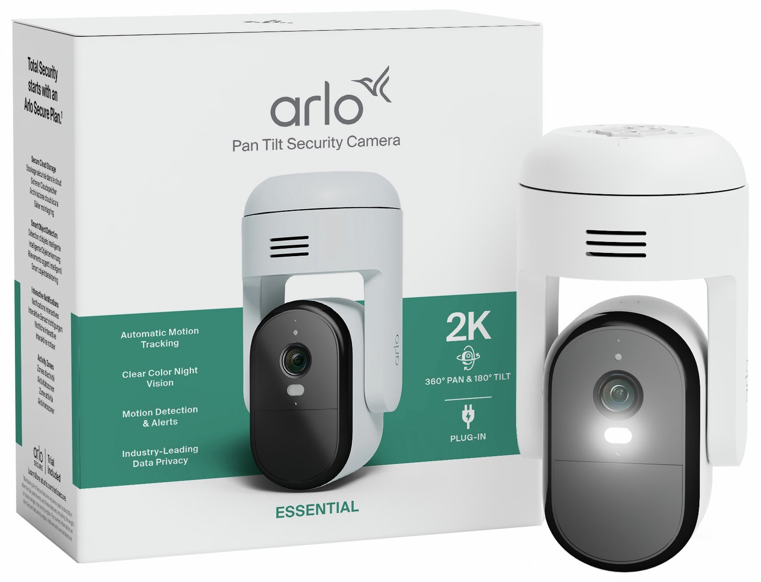 Arlo Essential 3 Pan-Tilt 2K Plug-In Outdoor Security Camera