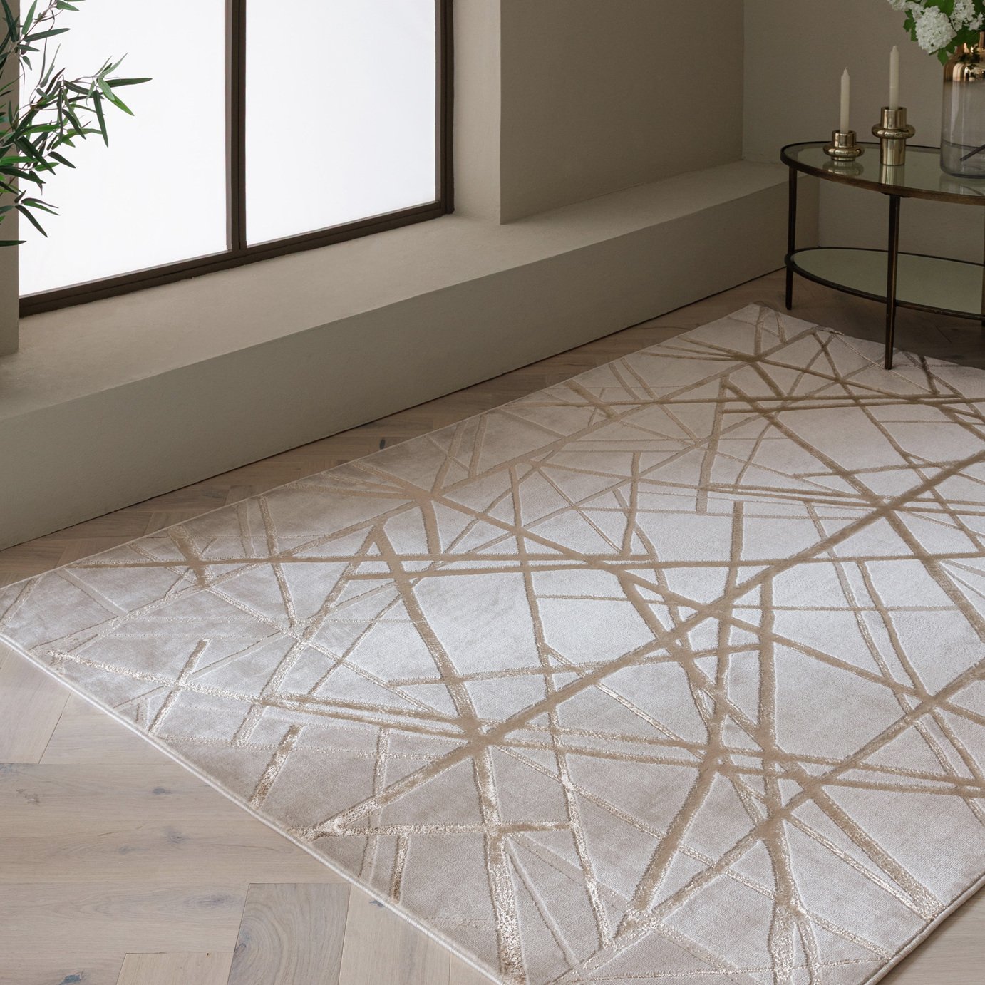 Asiatic Aurora Mica Metallic Gold Short Pile Rug - 160x230cm