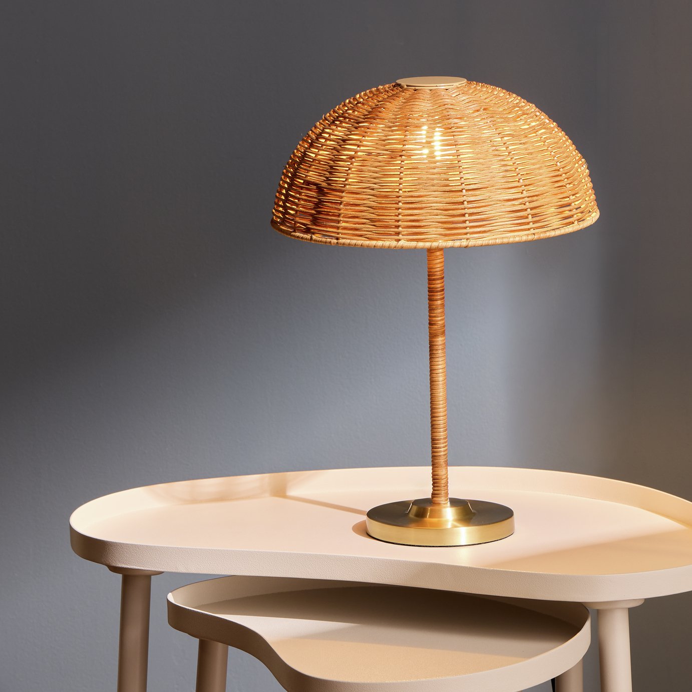 Habitat Alba Rattan Umbrella Table Lamp - Brown