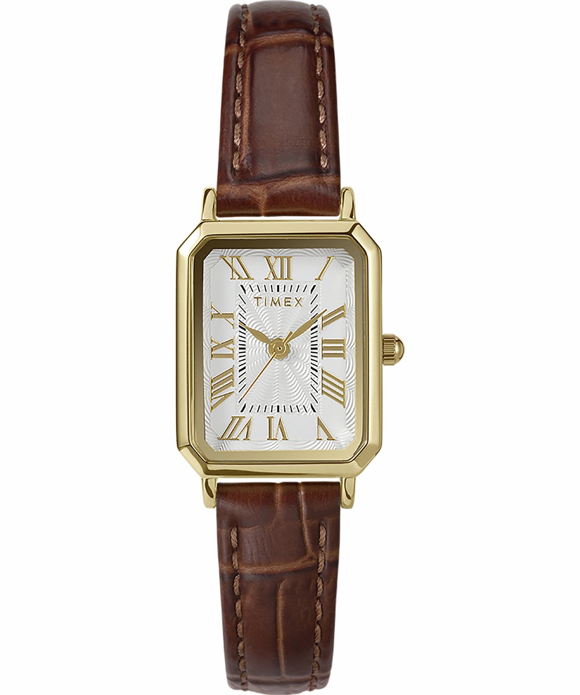 Timex Womens White Dial Rectangle Case Brown Strap Watch