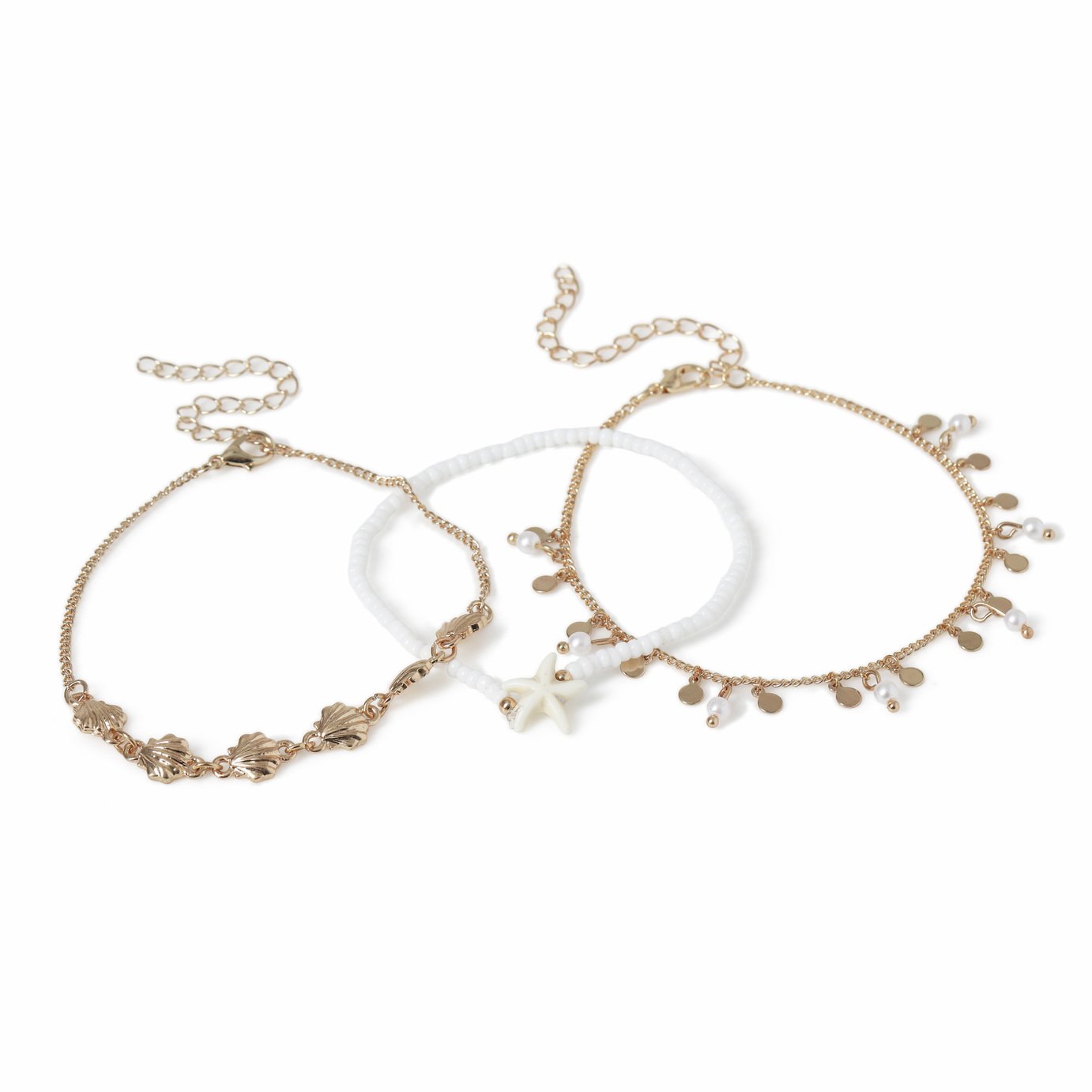Freedom Gold Tone Shell, Bead Starfish Bracelet Set