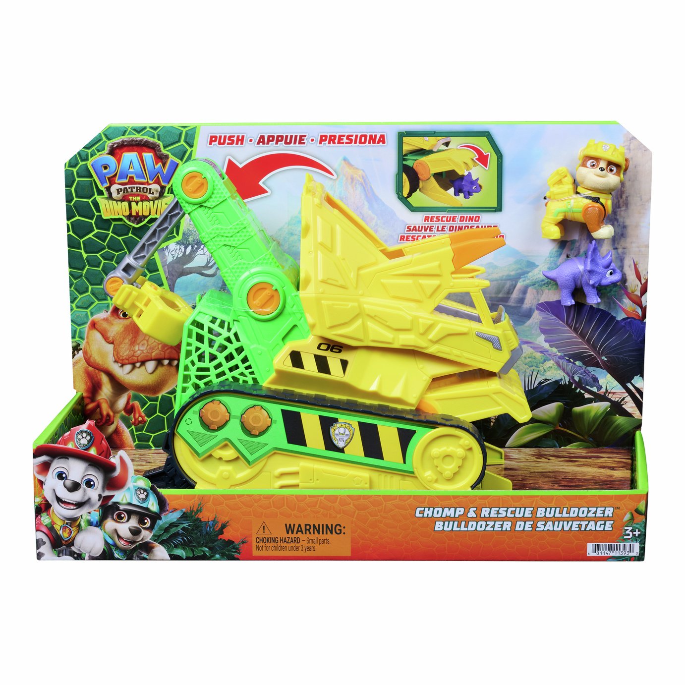 PAW Patrol New Dino Version Chomp and Rescue Bulldozer Rubble Vehicle