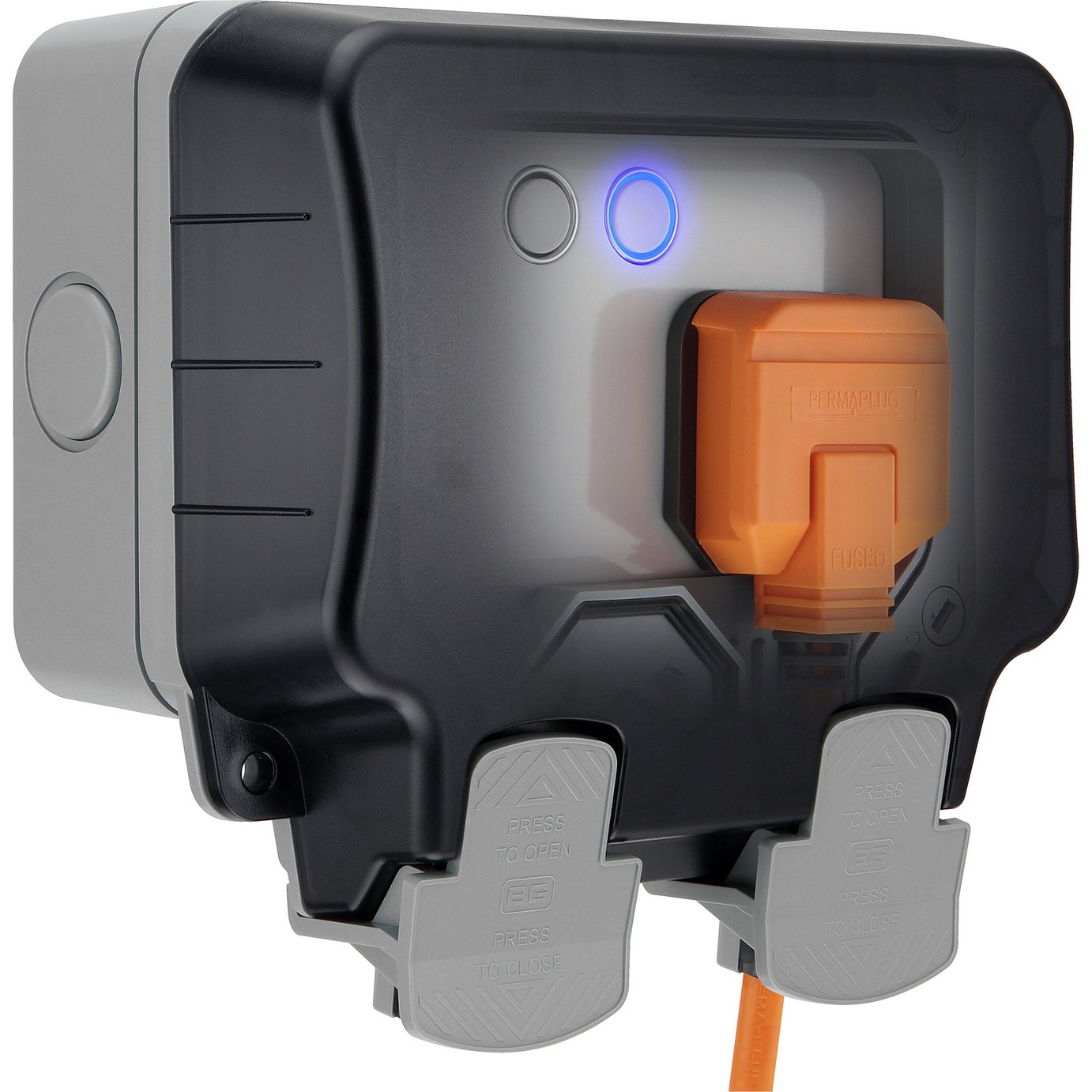 BG 2 Gang Smart Weatherproof Outdoor Double Switched Socket - Grey