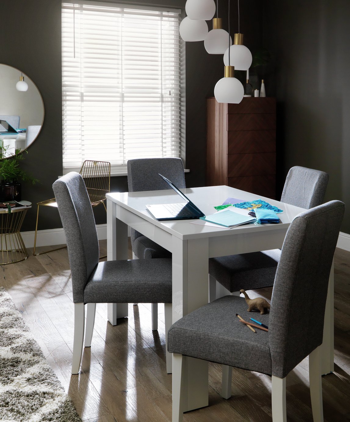 Argos Home Miami Non-Ext White Dining Table & 4 Grey Chairs