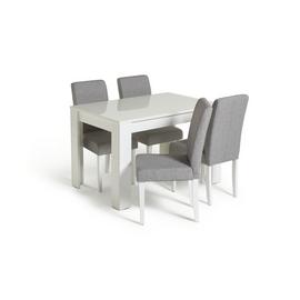 Argos Home Miami White Gloss Table & 4 Tweed Chairs - Grey
