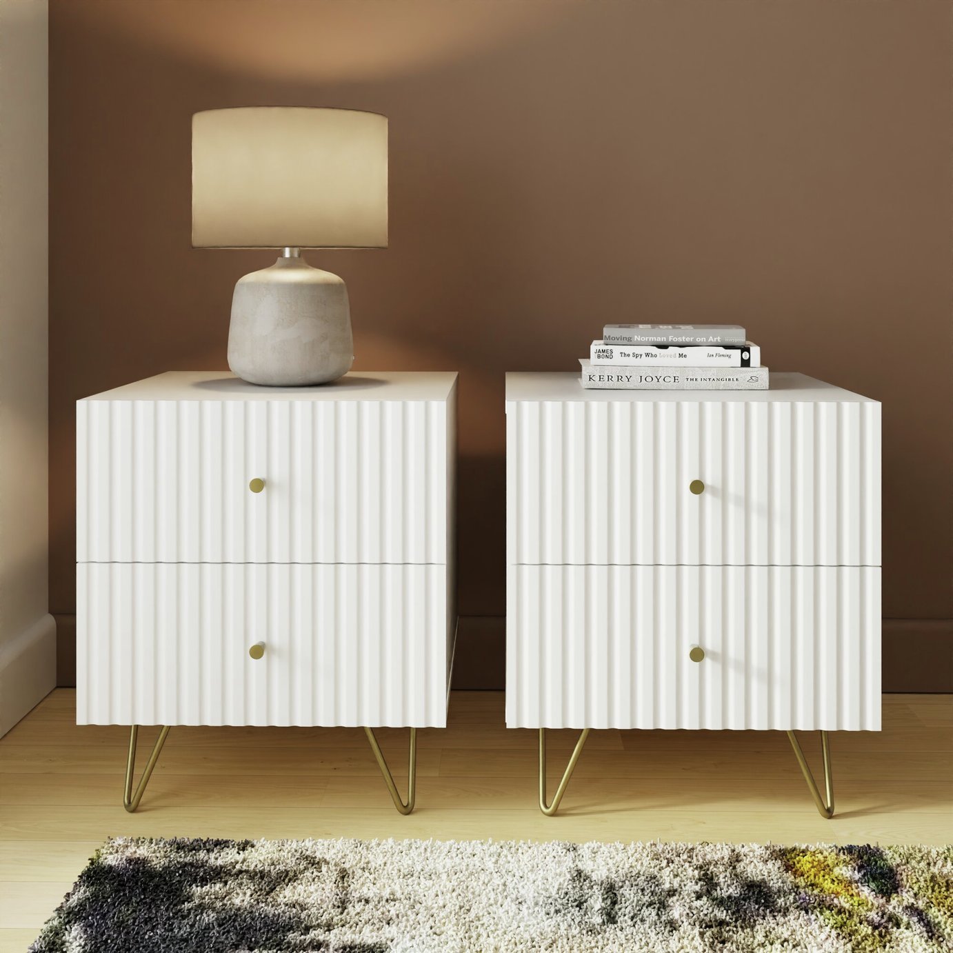 GFW Thalia 2 Drawer Set of 2 Bedside Table - White