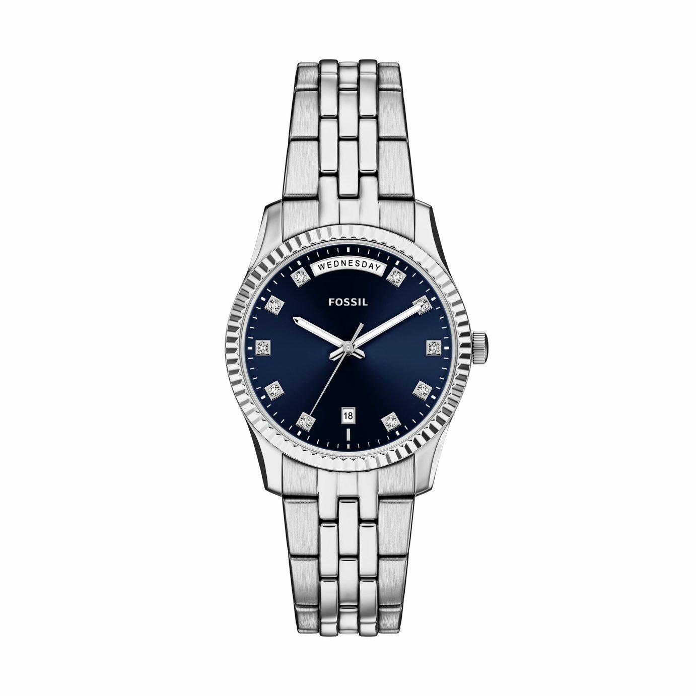 Fossil Ladies Scarlette Blue Dial Stainless Steel Watch