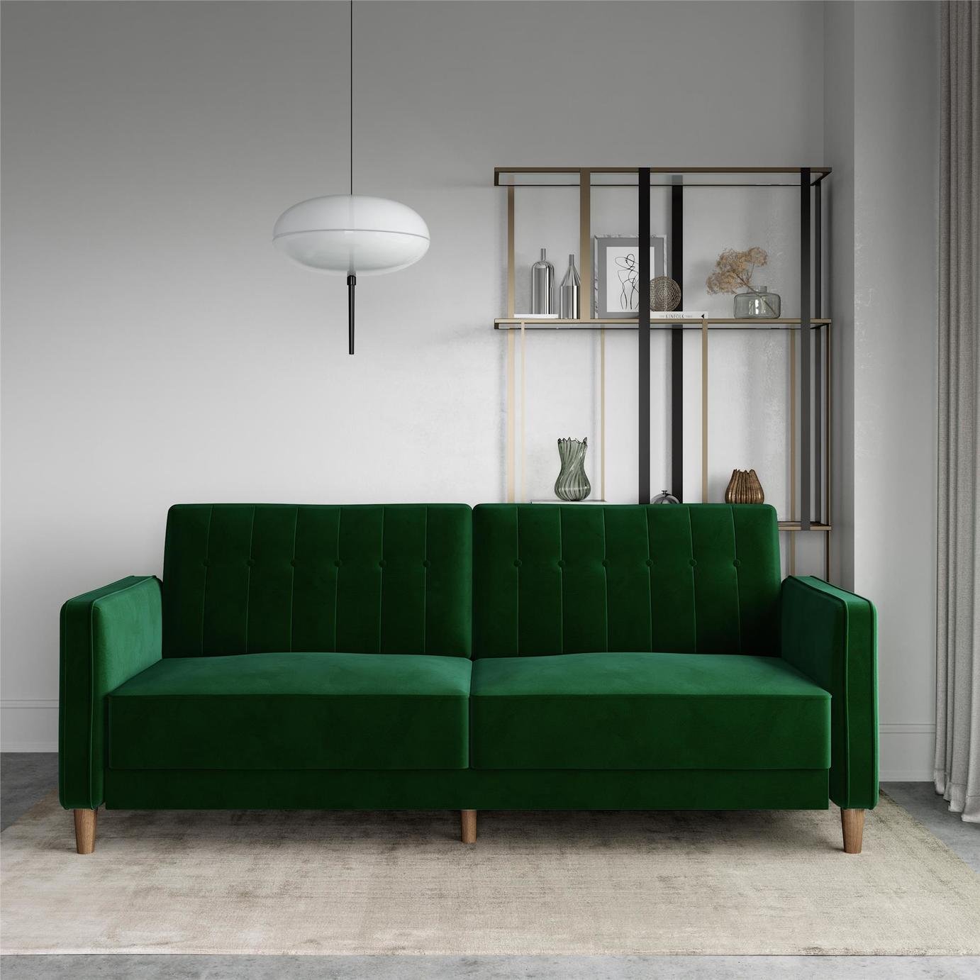 Dorel Pin Velvet Futon Sofa Bed - Green