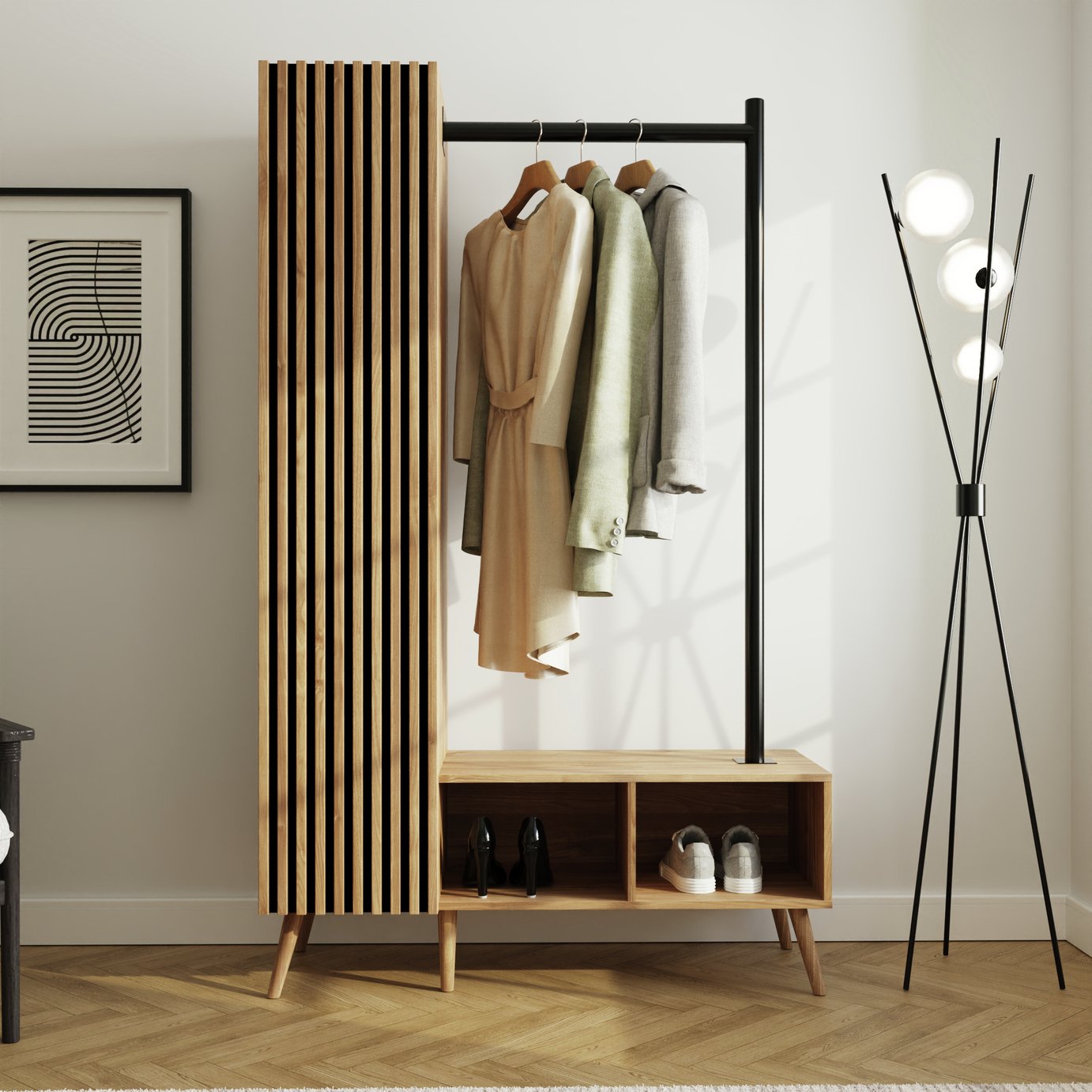 GFW Rowan 1 Rail 6 shelf Wardrobe - Oak 