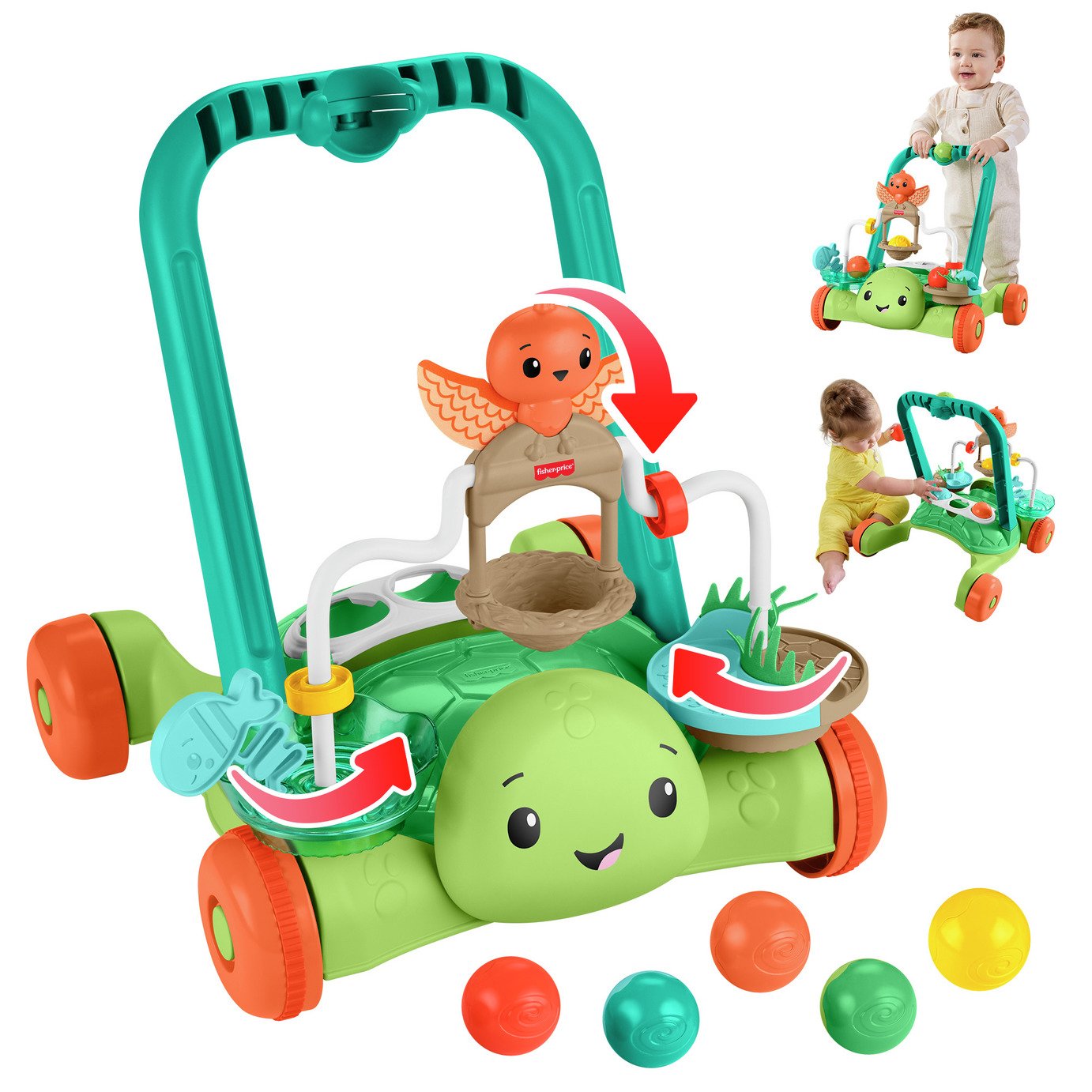 Fisher Price Moves with You Turtle Walker, Baby & Toddler Activity Push Toy