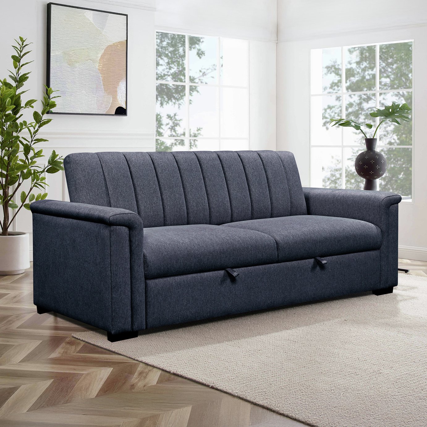 Dorel Charlotte Fabric 3 Seater Sofa Bed - Navy Blue