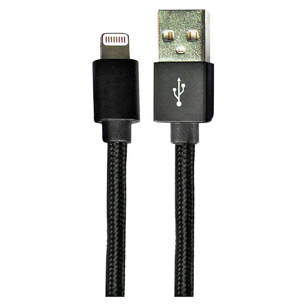 Buy 2m Braided Lightning Cable - Black | Mobile phone chargers | Argos