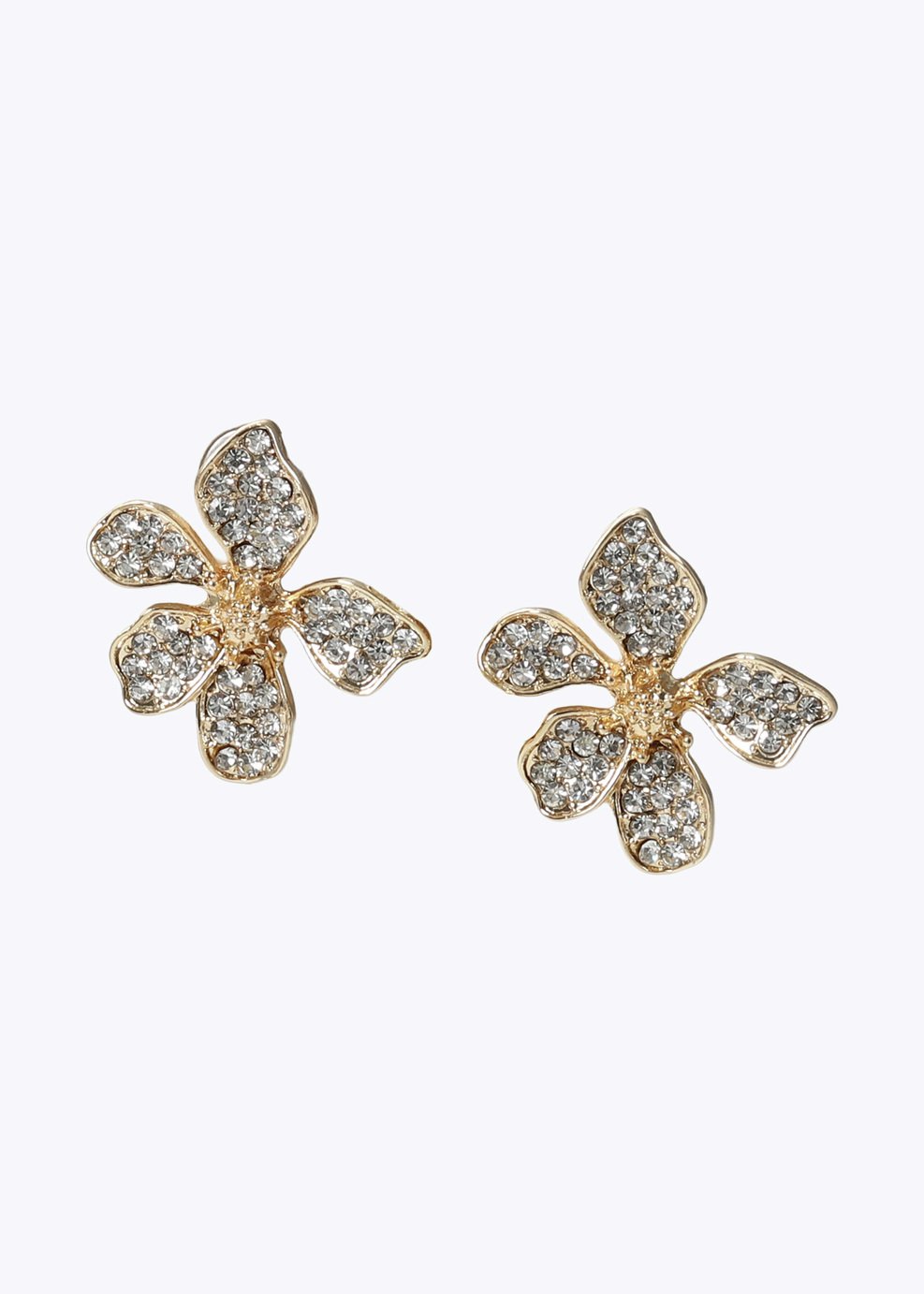 Freedom Gold Tone Crystal Open Flower Stud Earrings