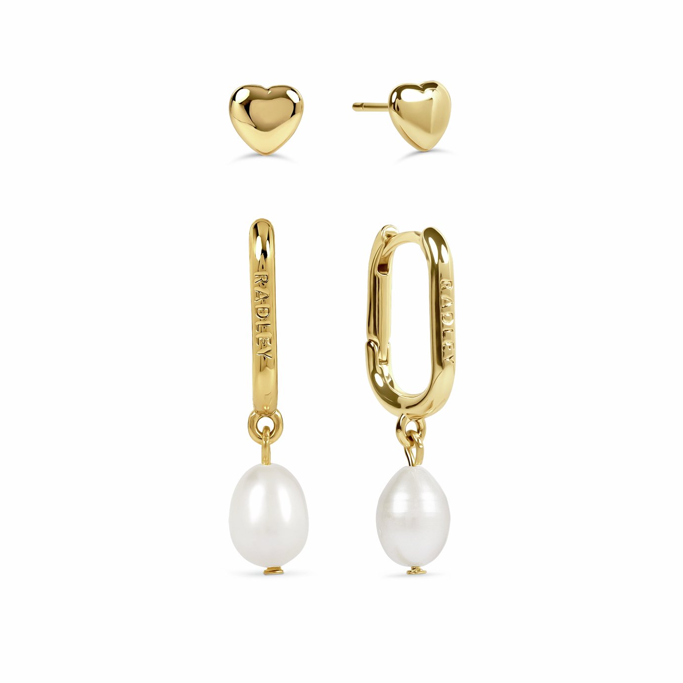 Radley 18ct Gold Plated Heart Stud and Pearl Huggie Earrings