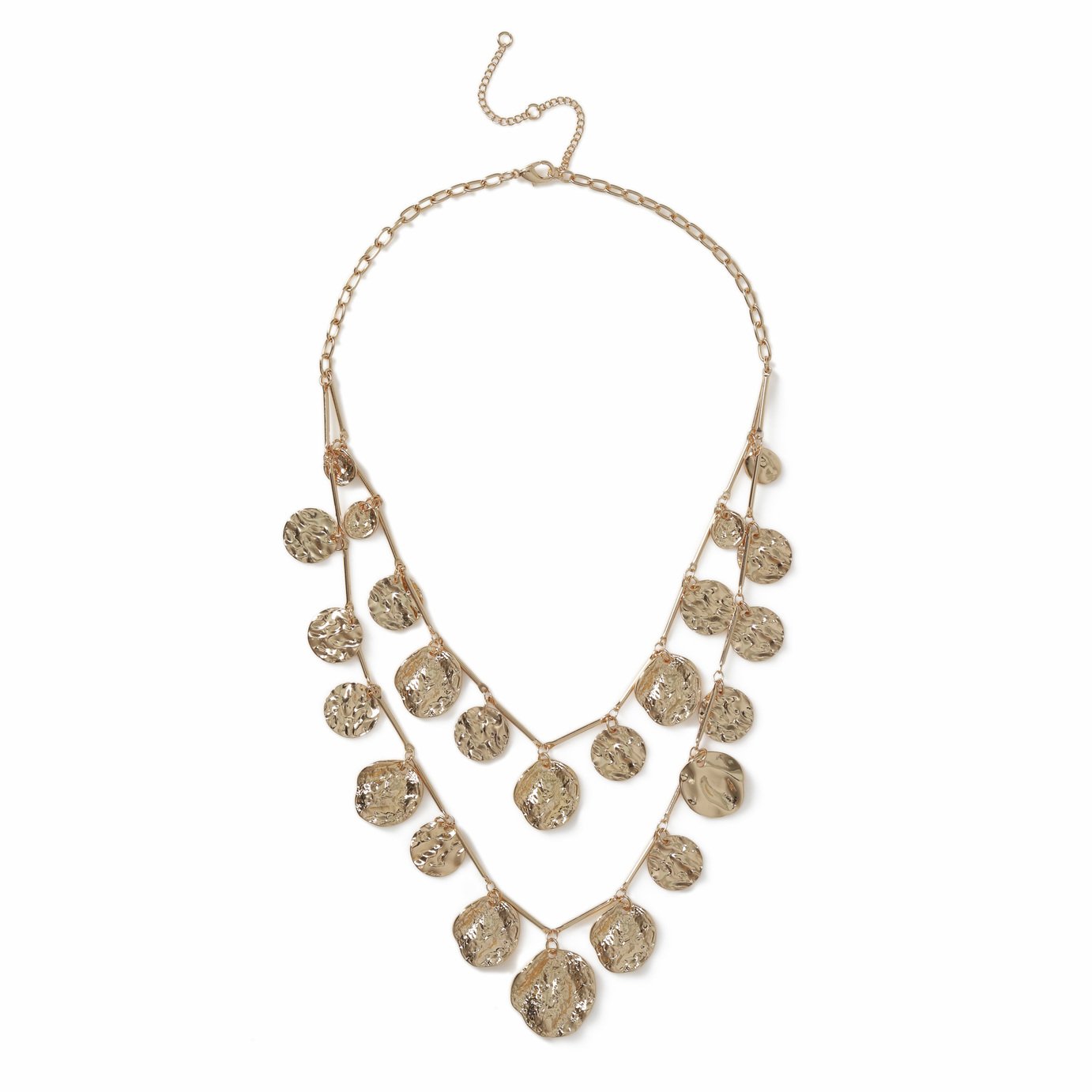 Freedom Gold Textured Charm Multirow Necklace