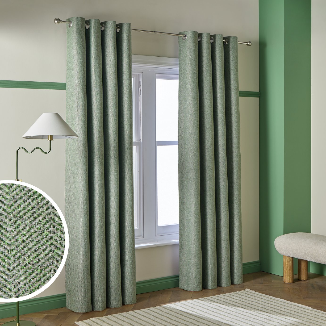 Habitat Textured Blackout Herringbone Eyelet Curtain - Green - 168x229cm