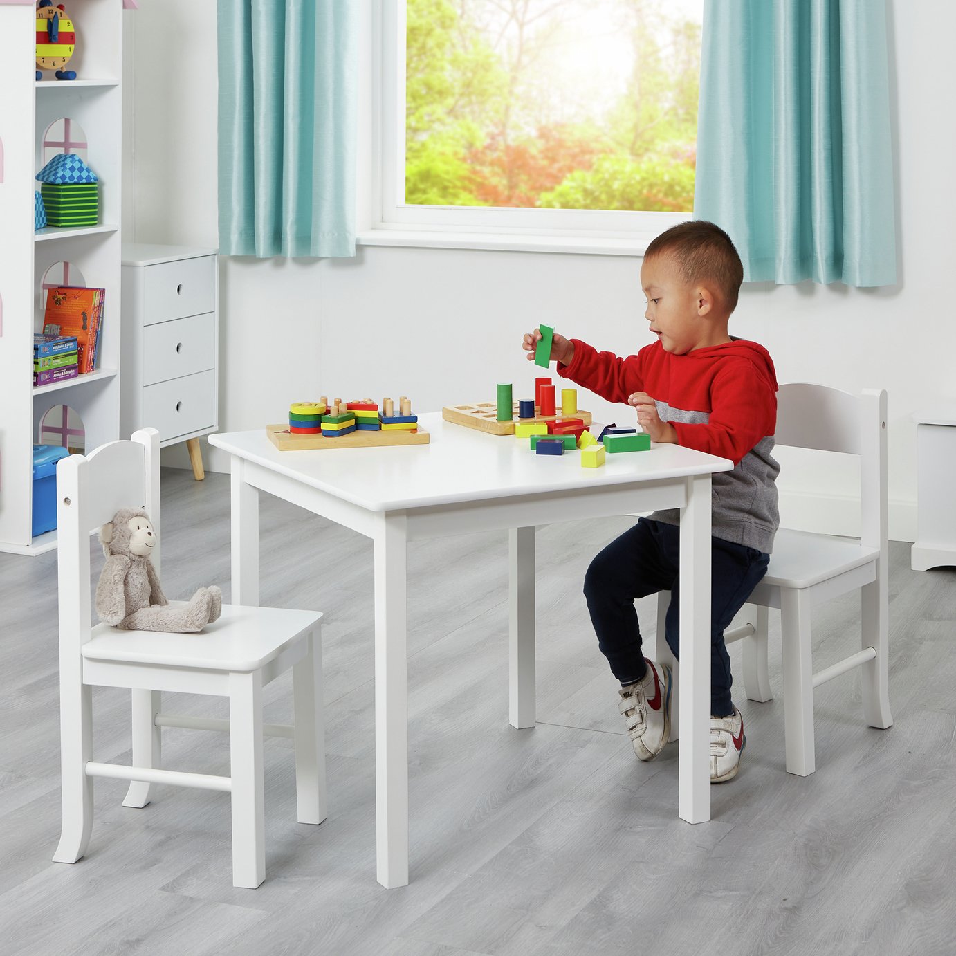 Liberty House Toys Kids Wooden Table & 2 Chairs Set - White