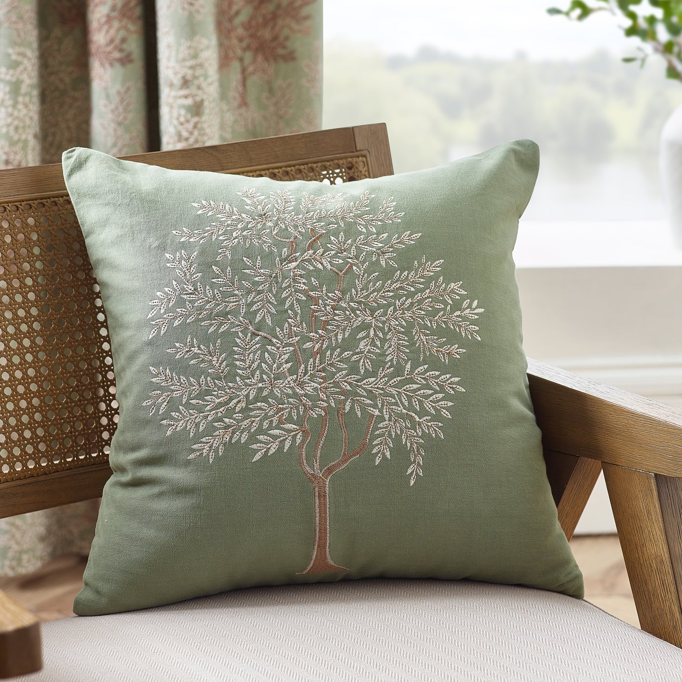 Catherine Lansfield Woodland Trees Cushion Green - 45x45cm