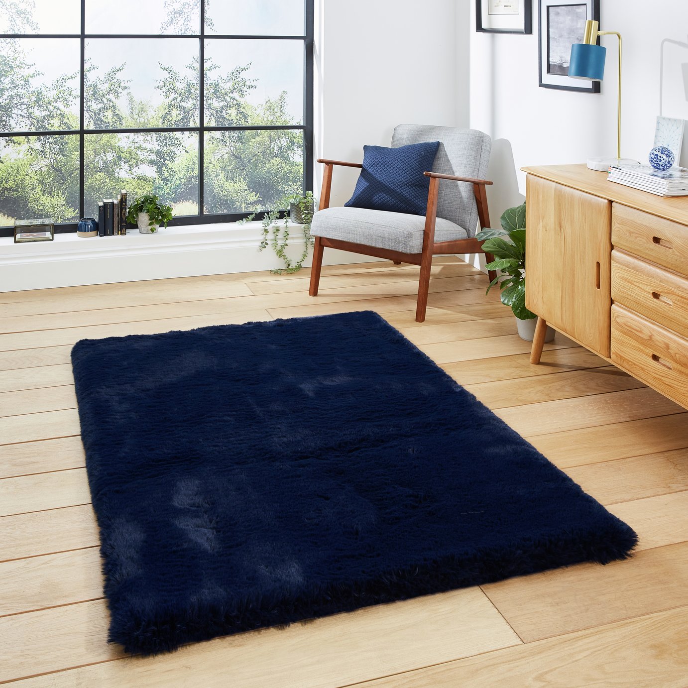 Think Rugs Super Teddy Navy Blue Shaggy Rug