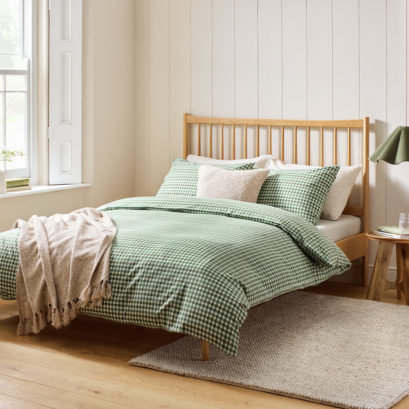Argos Home Brushed Cotton Gingham Green Bedding Set - Double