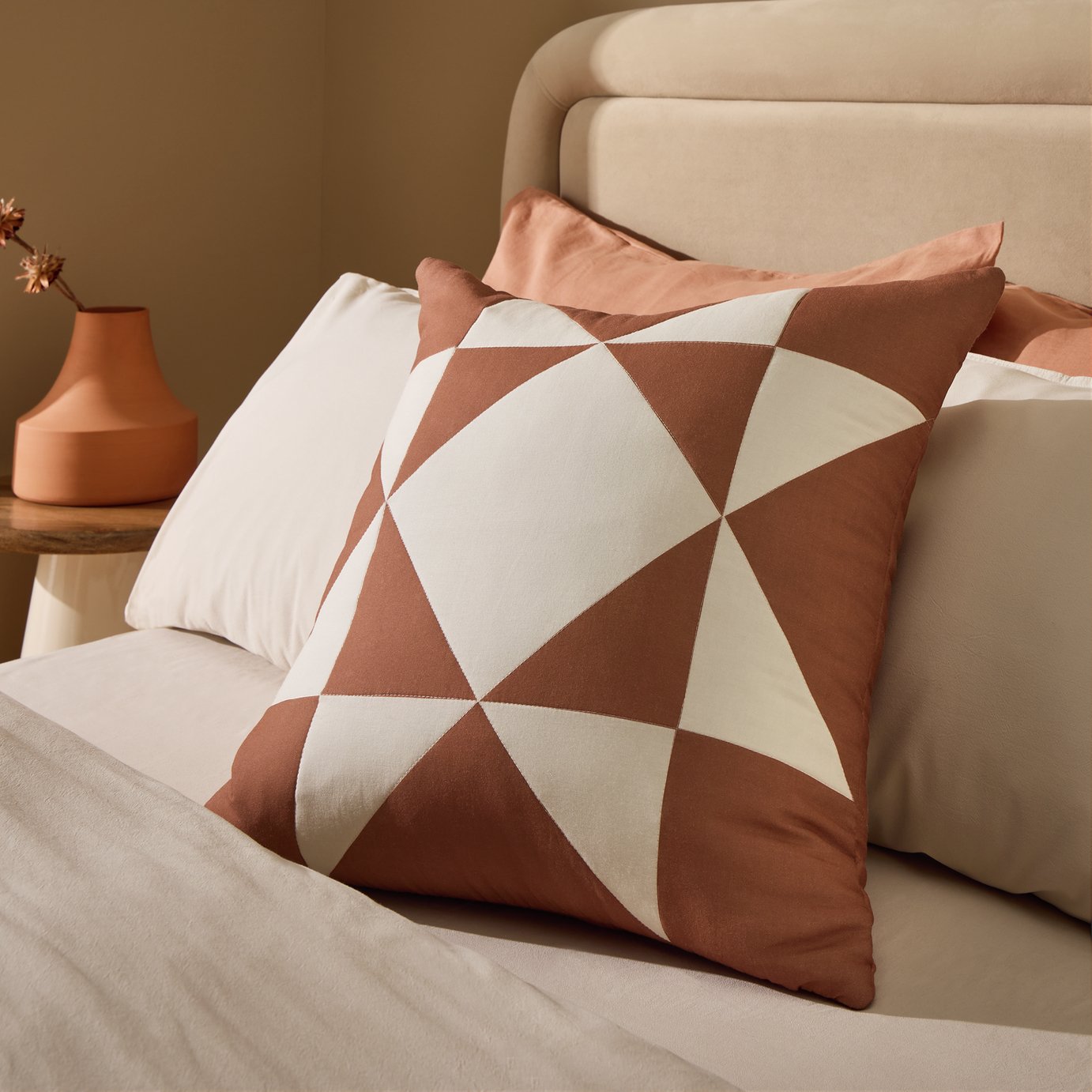Habitat Quilted Motif Cushion Terracotta - 50x50cm