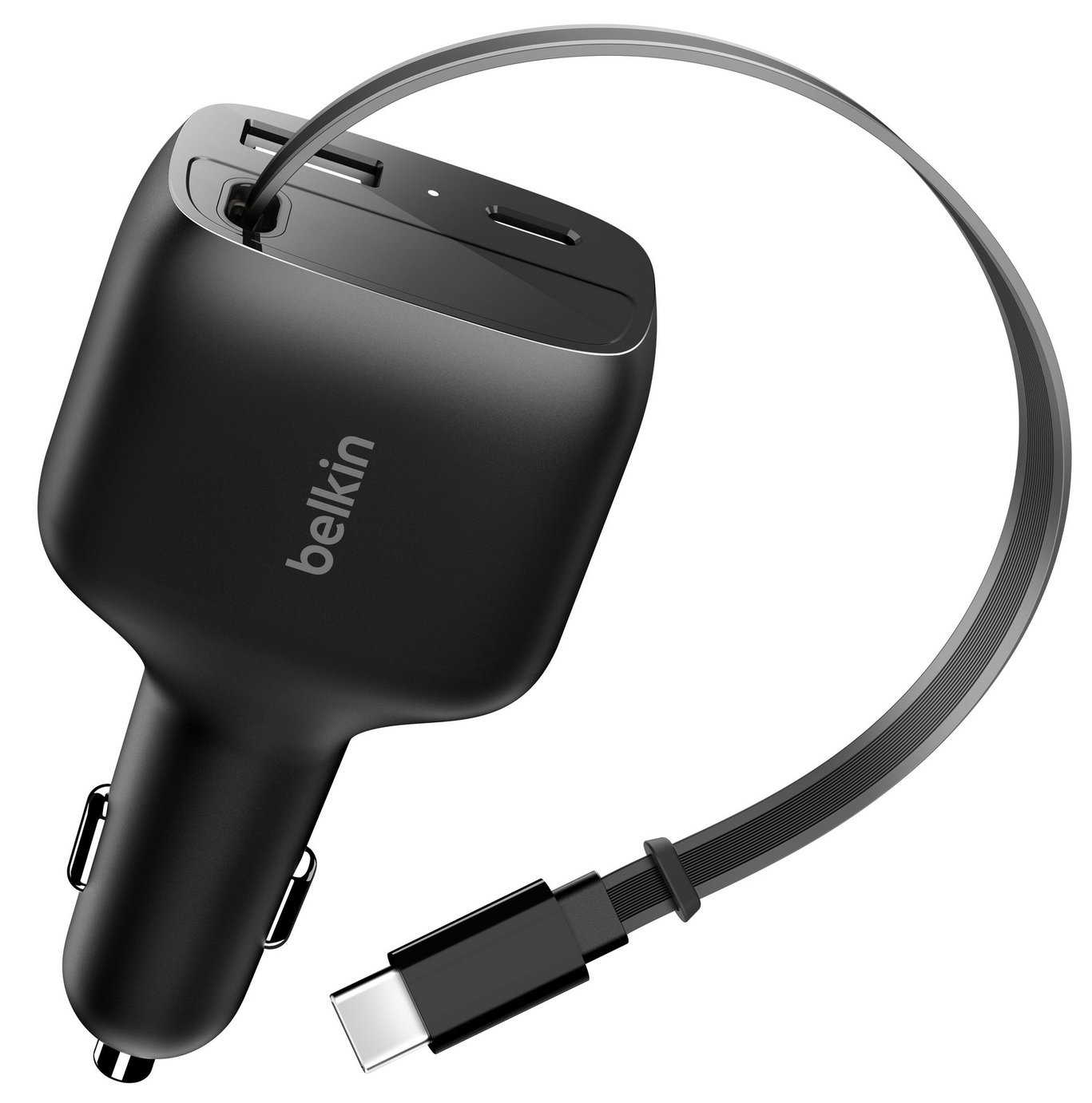 Belkin 75W USB-C & USB-A In-Car Charger with Retractable USB-C Cable - Black