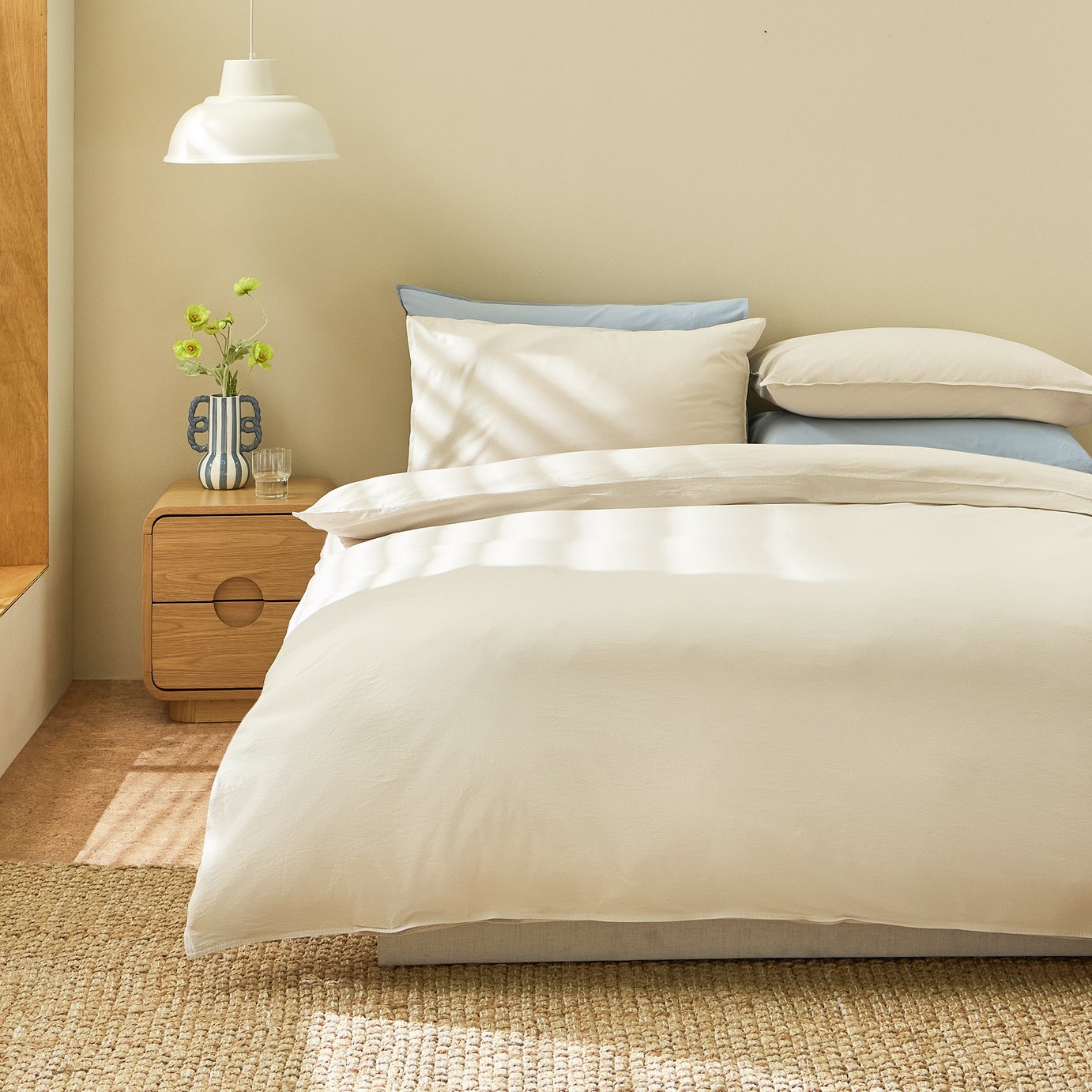 Habitat Washed Stone Cotton Plain Beige Bedding Set - Superking