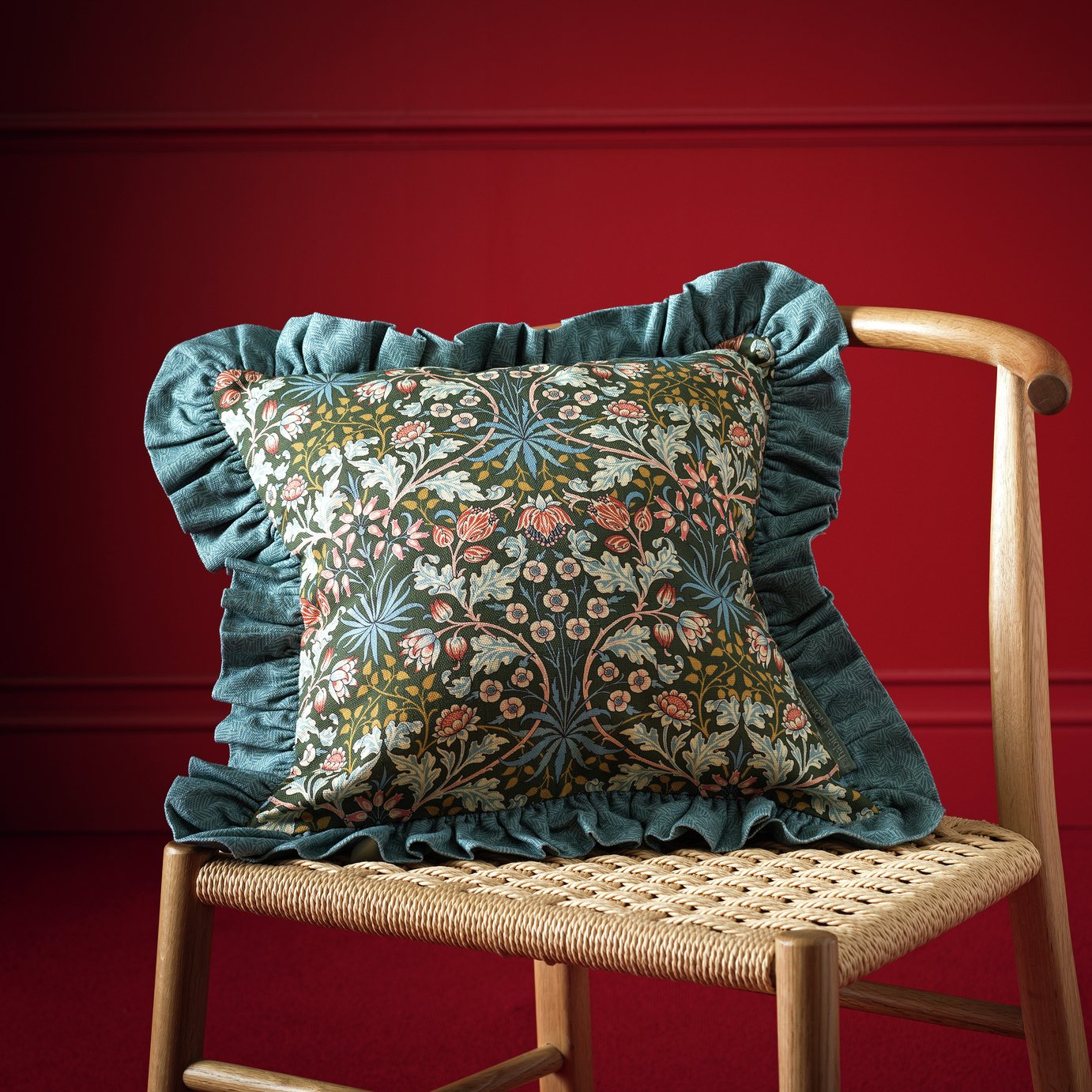 Habitat x Morris & Co. Hyacinth Ruffle Cushion Green - 43x43cm