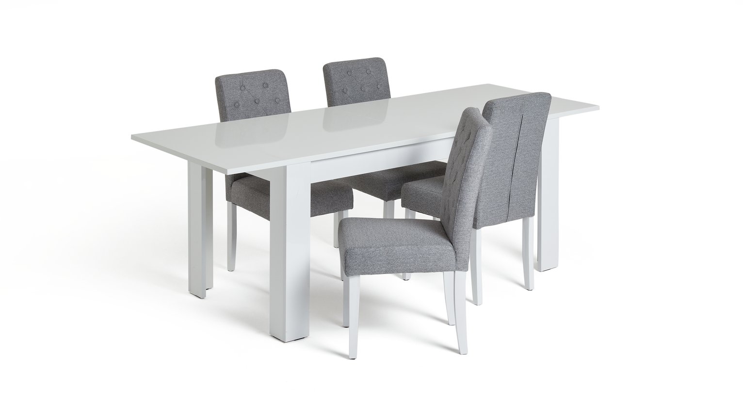 Habitat Miami Extending White Dining Table & 4 Grey Chairs