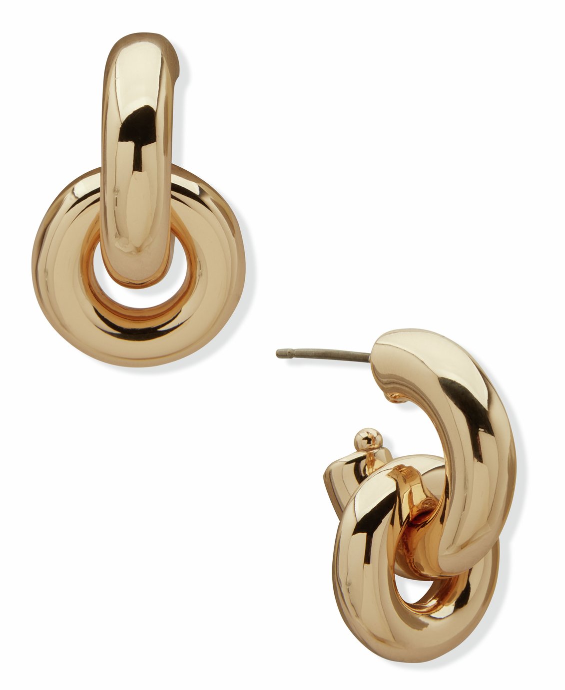 DKNY Gold Tone Puffy Interlocking Curved Shapes Drop Earrings