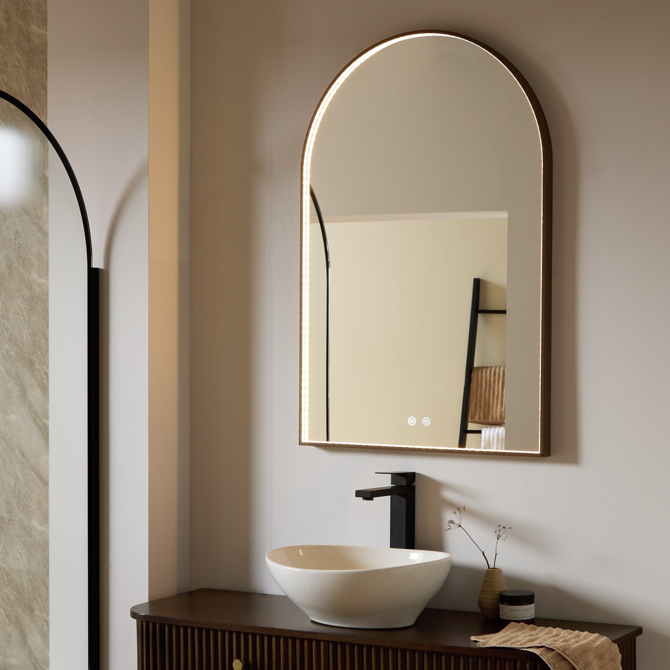 Argos Home Bennett Arch Wooden LED Bathroom Mirror - 90x60cm