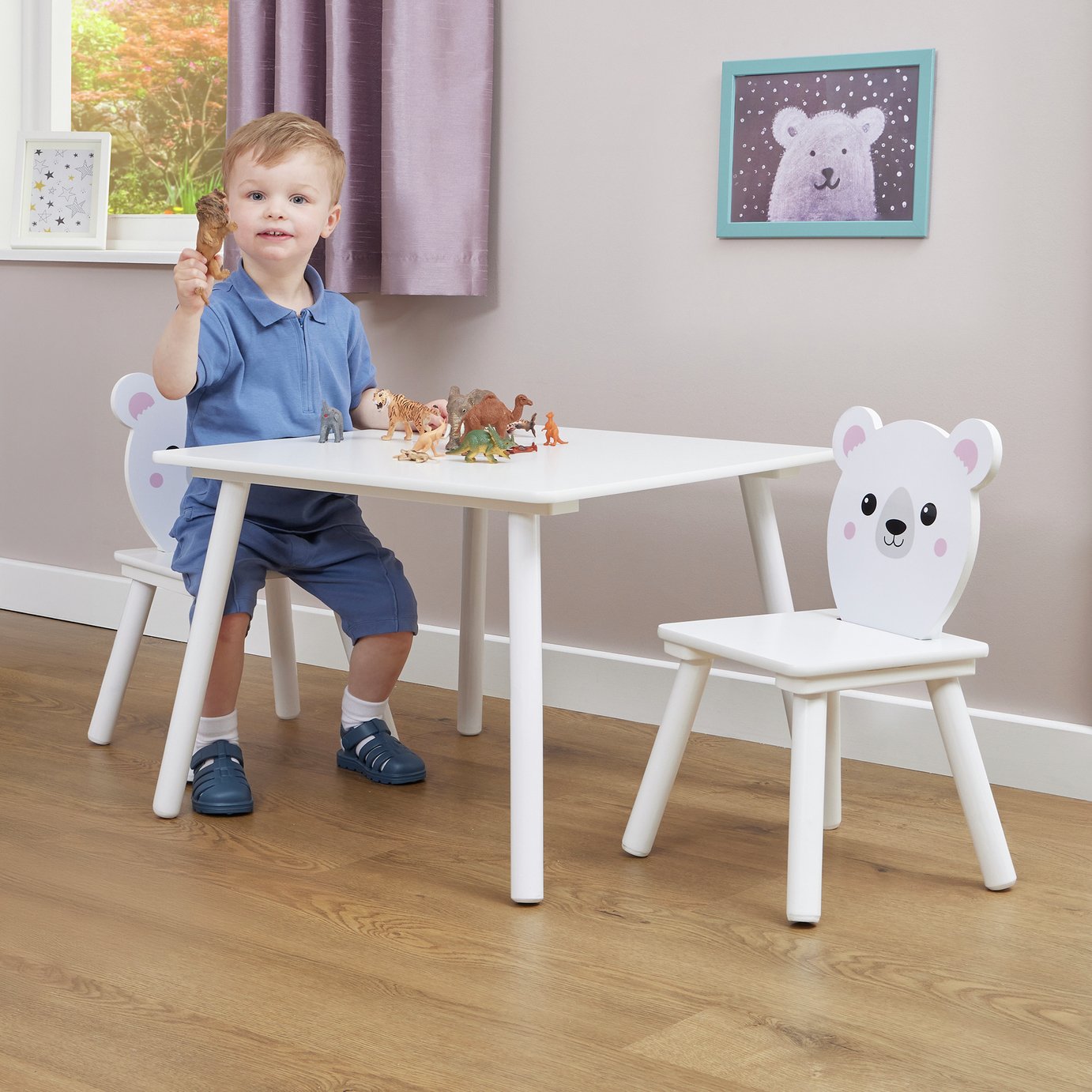 Liberty House Toys Kids Bear Table & 2 Chairs Set - White
