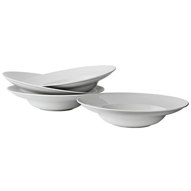 White Pasta Bowl Set, Wide Rim Pasta Bowl