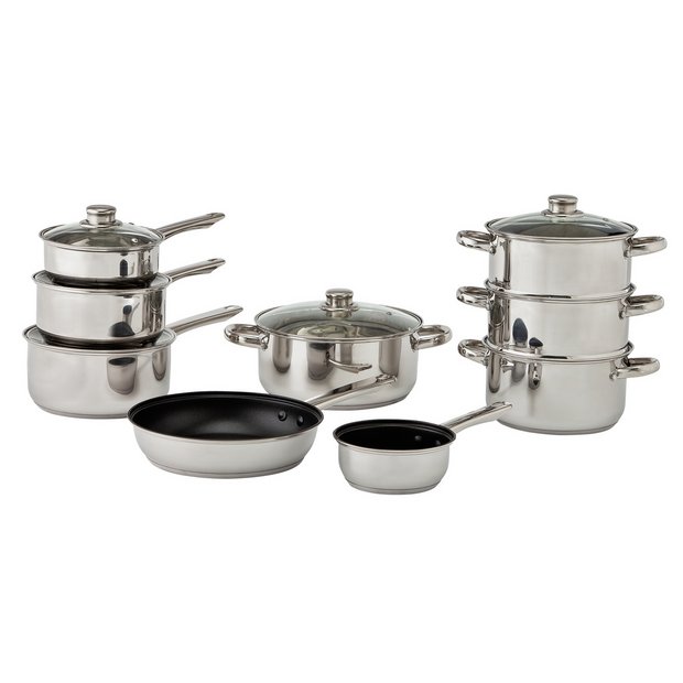 Argos Home 9 Piece Stainless Steel Induction Pan Set