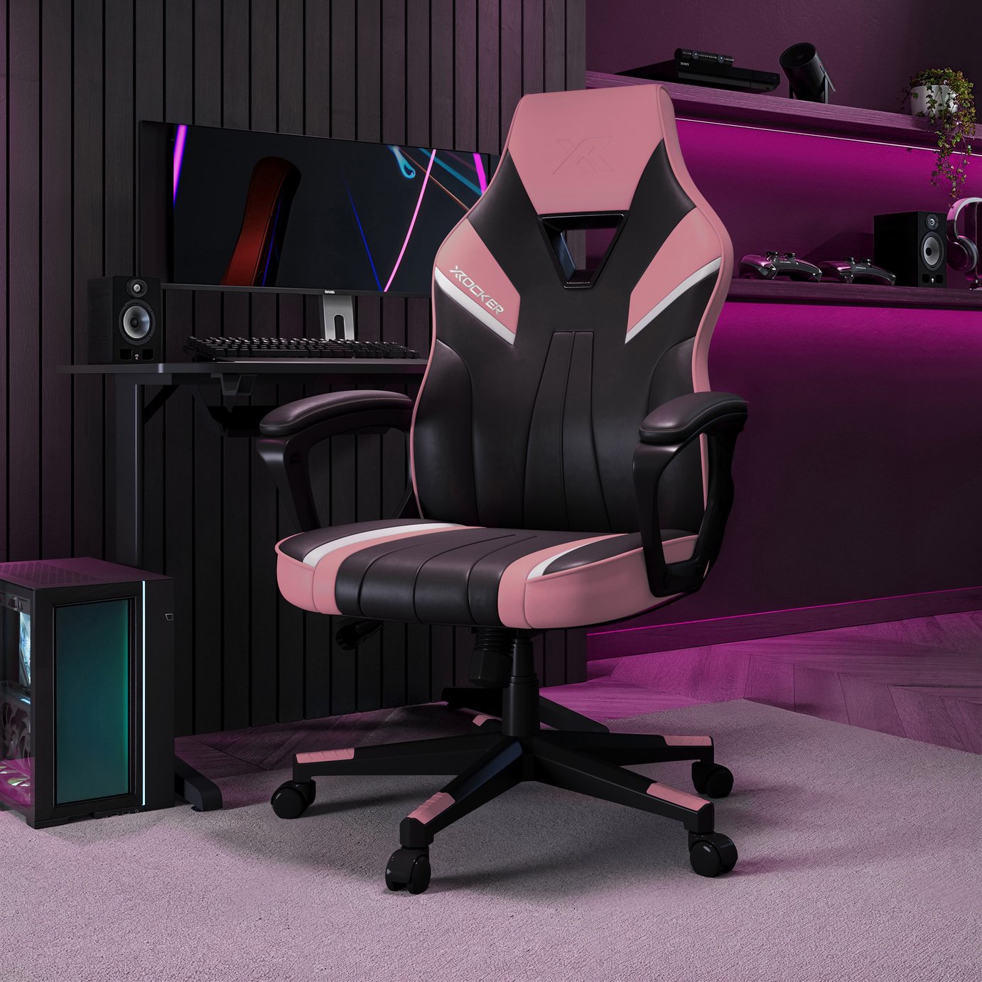 X Rocker Tempest Faux Leather Office Gaming Chair - Pink And Black