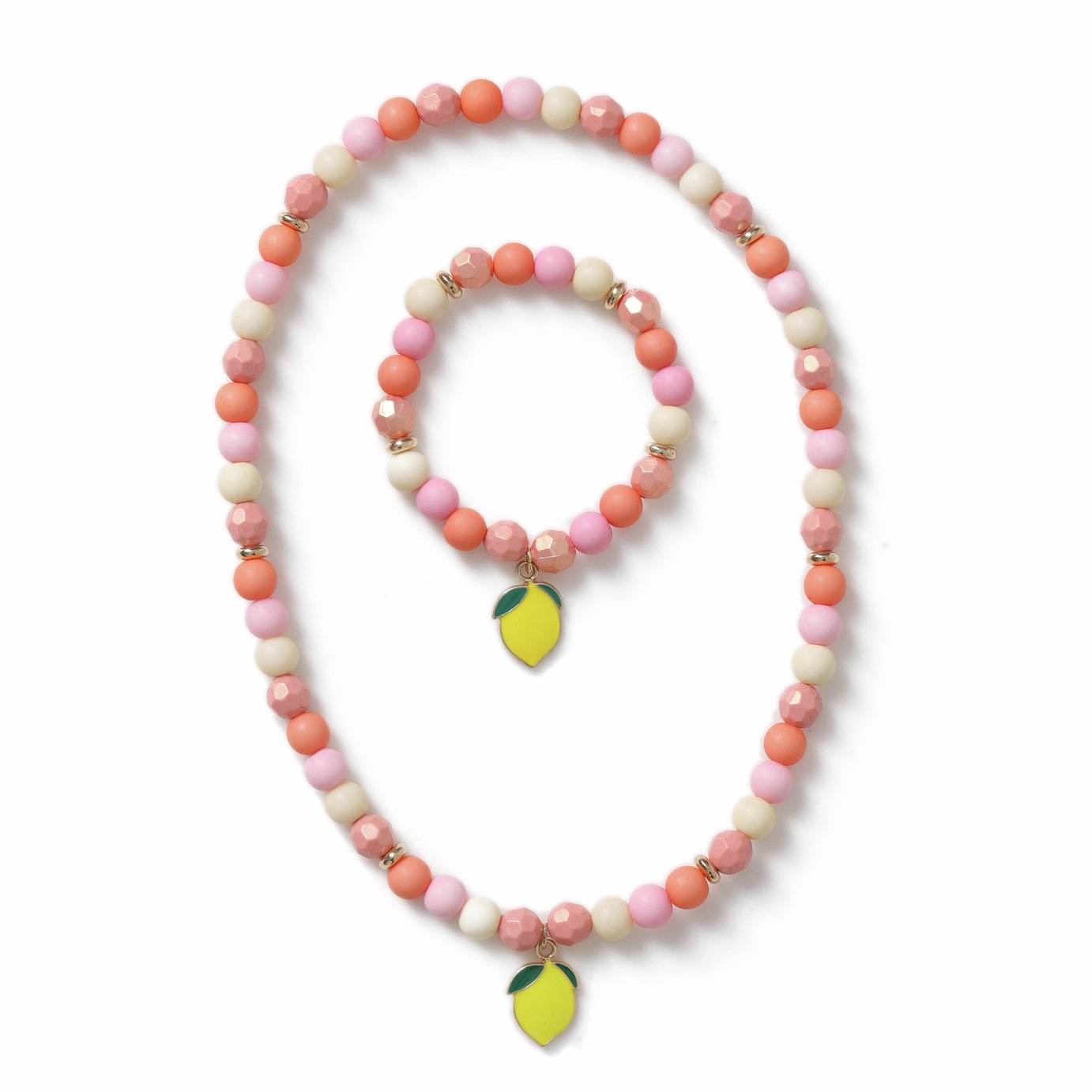 Flitzy Lemon Charm Pastel Stretch Necklace and Bracelet Set