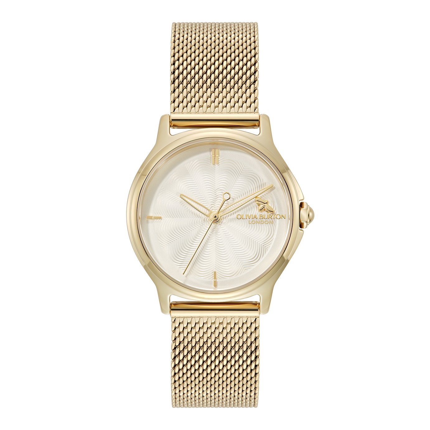 Olivia Burton White Dial Gold Mesh Strap Watch