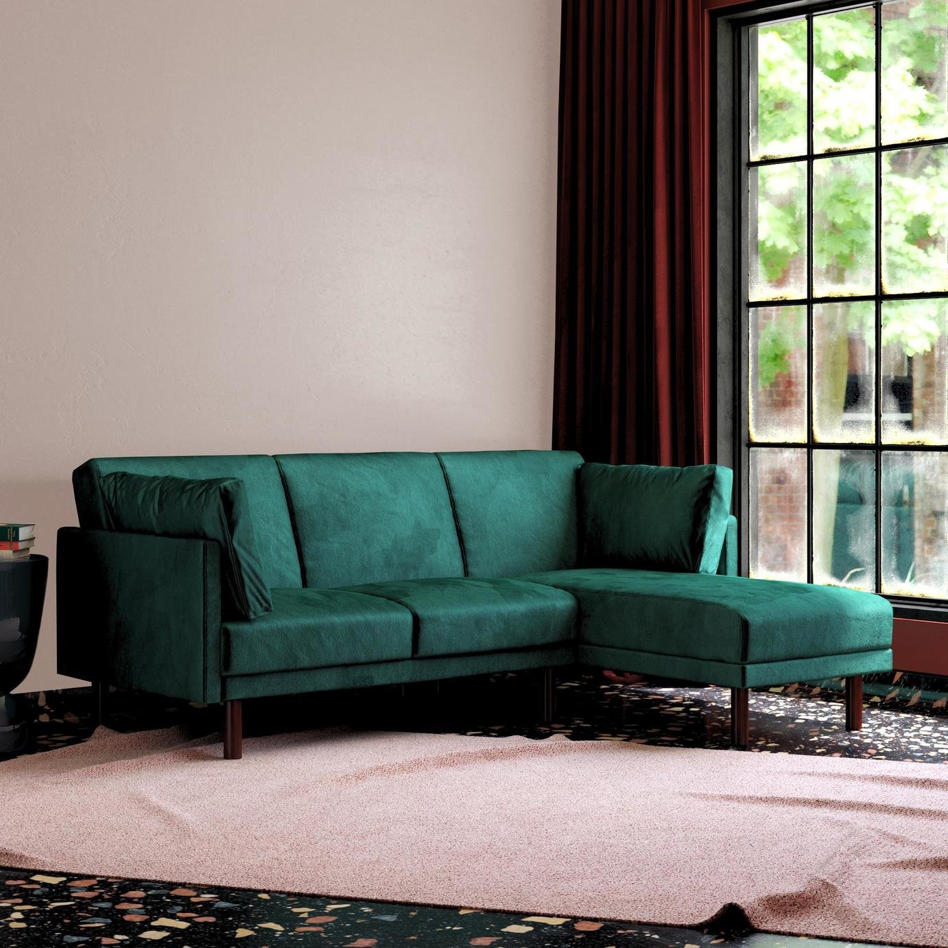 Dorel Clair Velvet Futon Sofa Bed - Green
