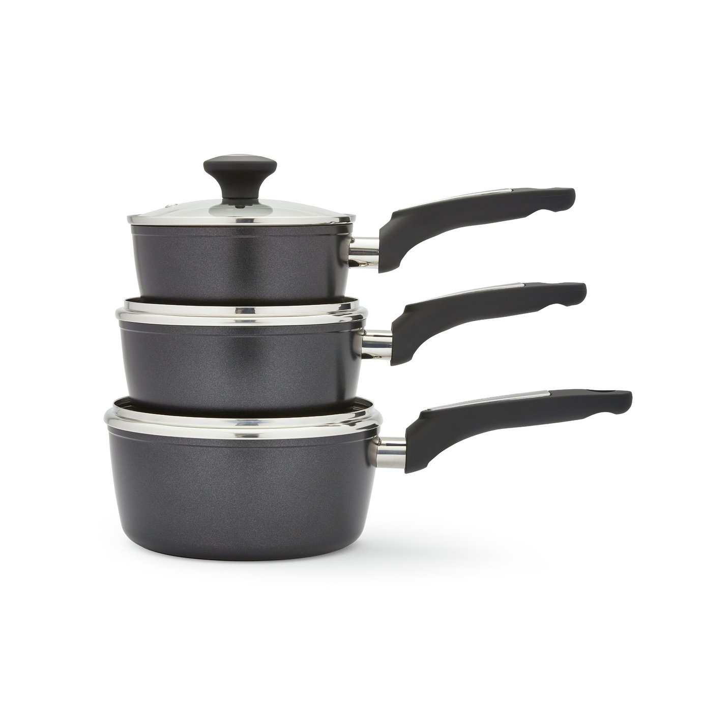 Morphy Richards 3 Piece Aluminium Saucepan Set - Black