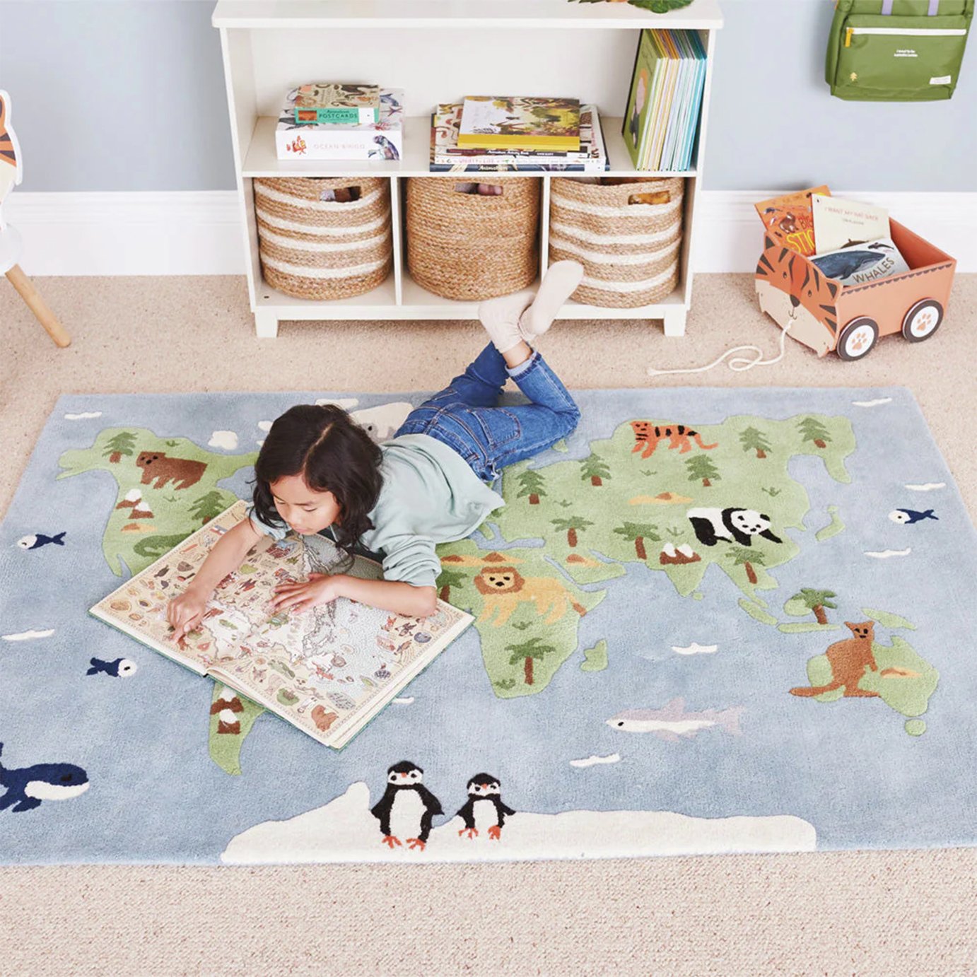 Great Little Trading Company Around the World Light Blue Wool Rug - 180x120cm
