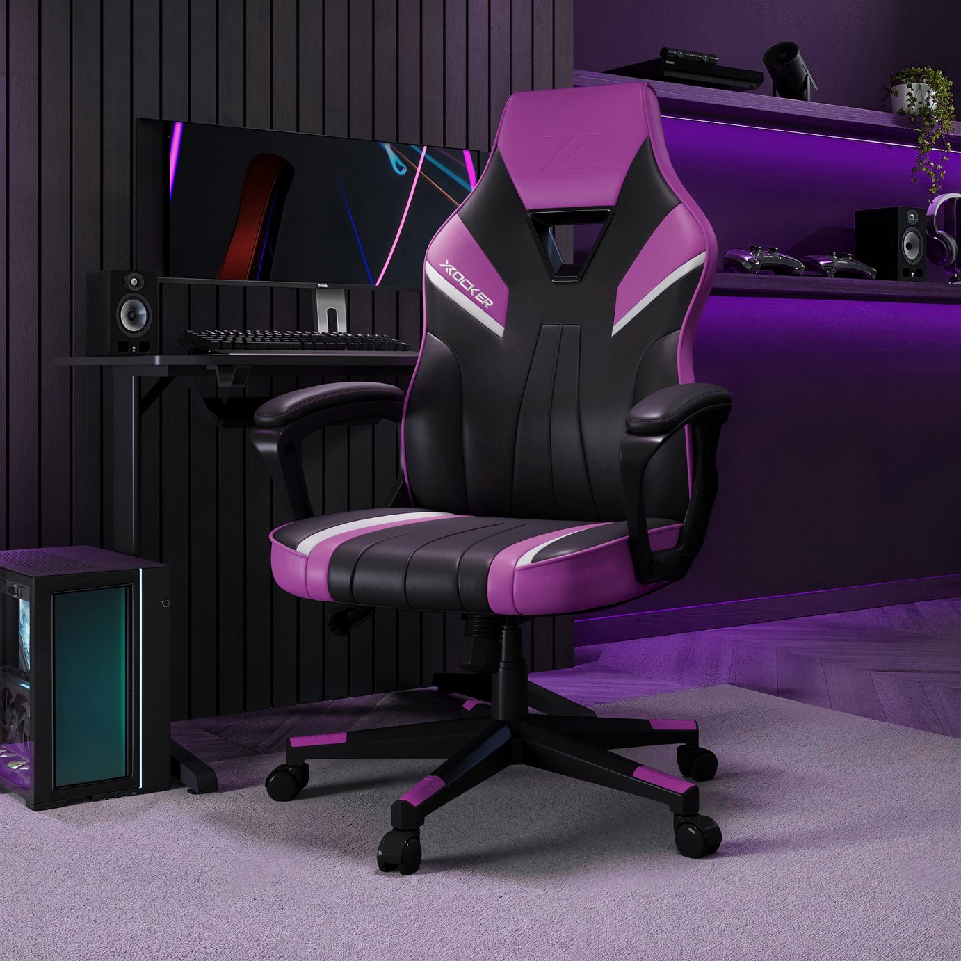 X Rocker Tempest Faux Leather Office Gaming Chair - Black And Purple