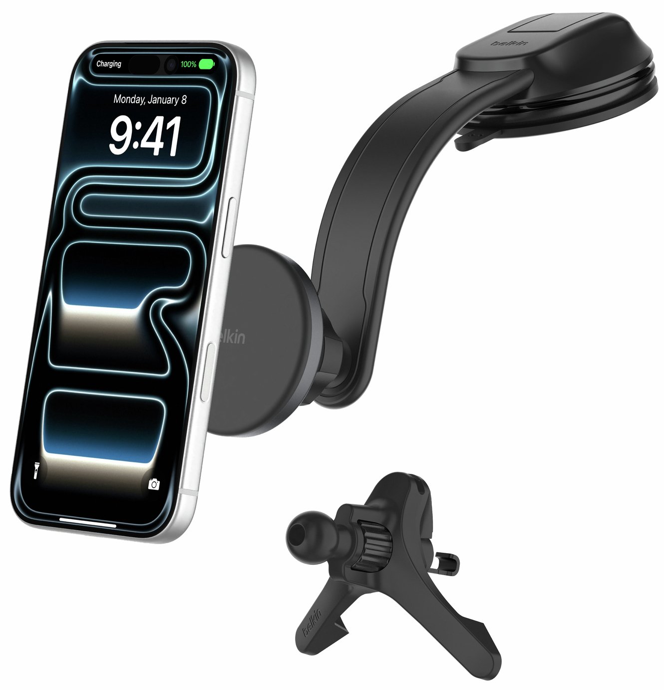 Belkin 15W Qi2 MagSafe Compatible Dash & Vent Mount Charger - Black