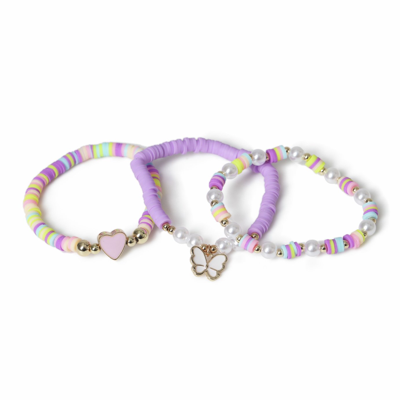 Flitzy Kids Pastel Bead Heart and Butterfly Bracelet Set