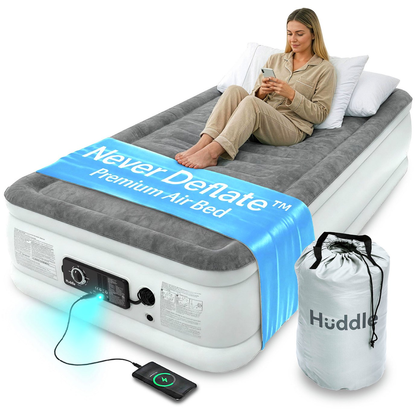 Huddle Living PVC Never Deflate Camping Air Bed - Single