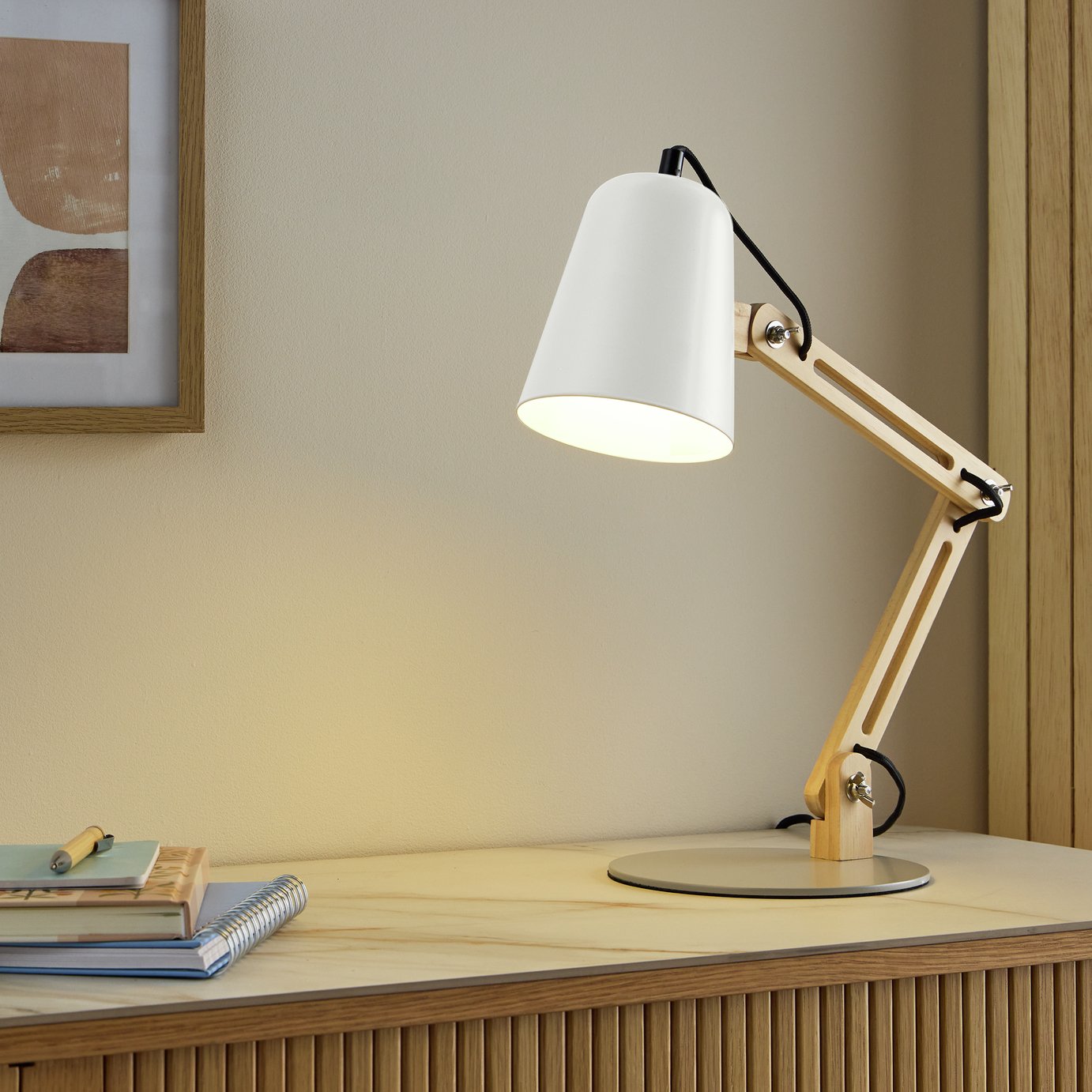 Argos Home Bodie Wooden Table Lamp - Grey