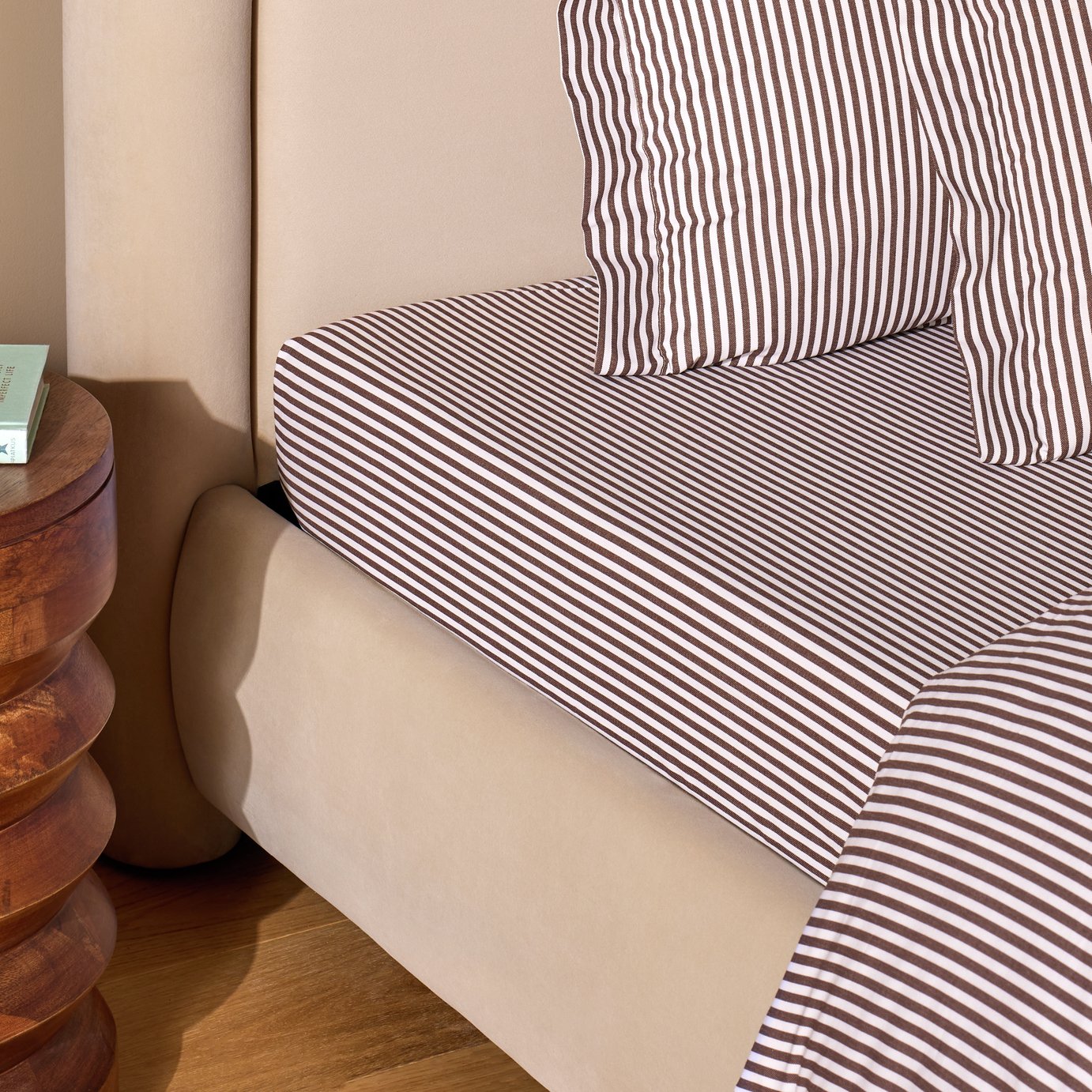Habitat Oxford Stripe Cocoa Fitted Sheet - Superking