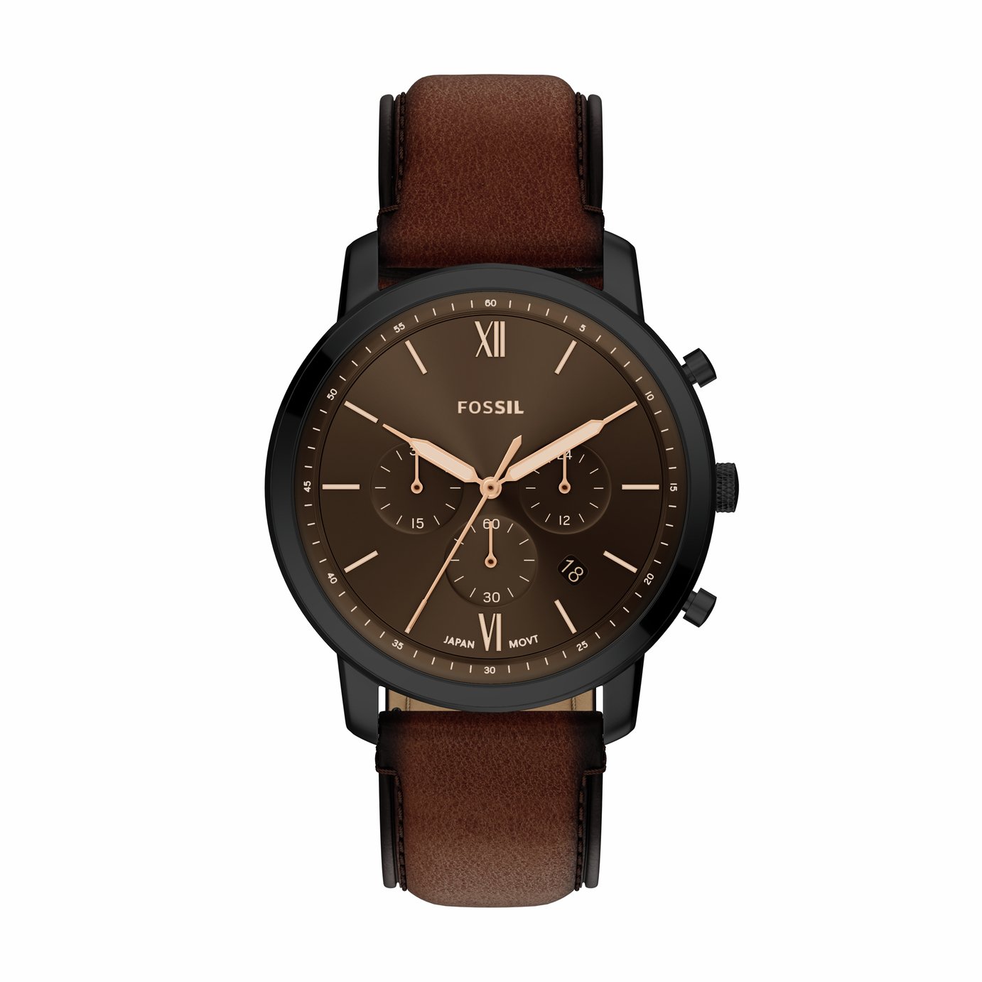 Fossil Neutra Black Dial Brown Leather Strap Watch