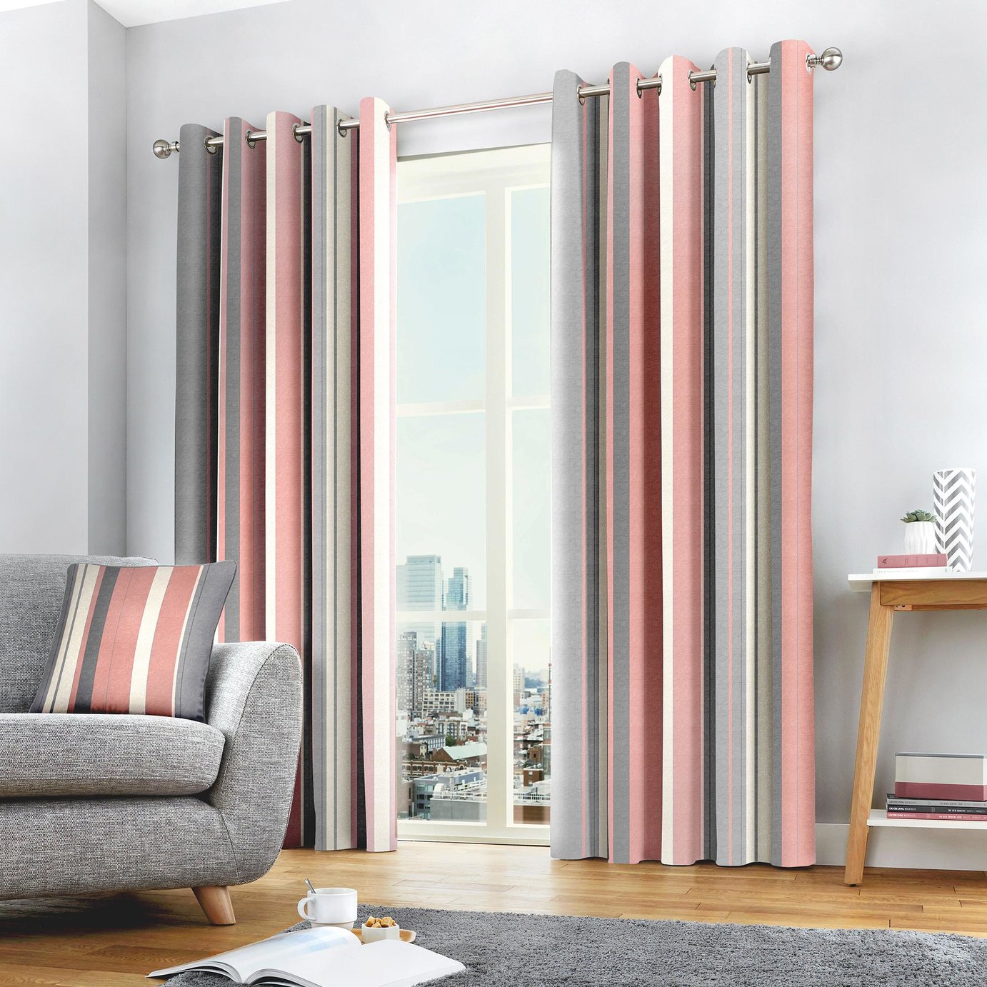 Fusion Whitworth Striped Eyelet Curtains