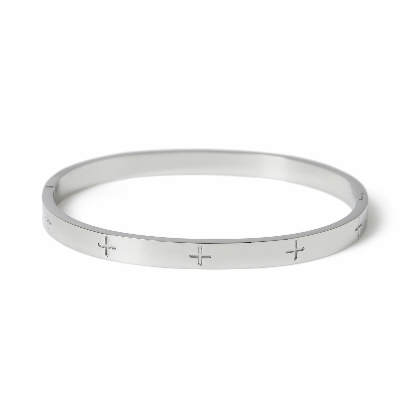 Uncommon Souls Silver Tone Stainless Steel Cross Bangle