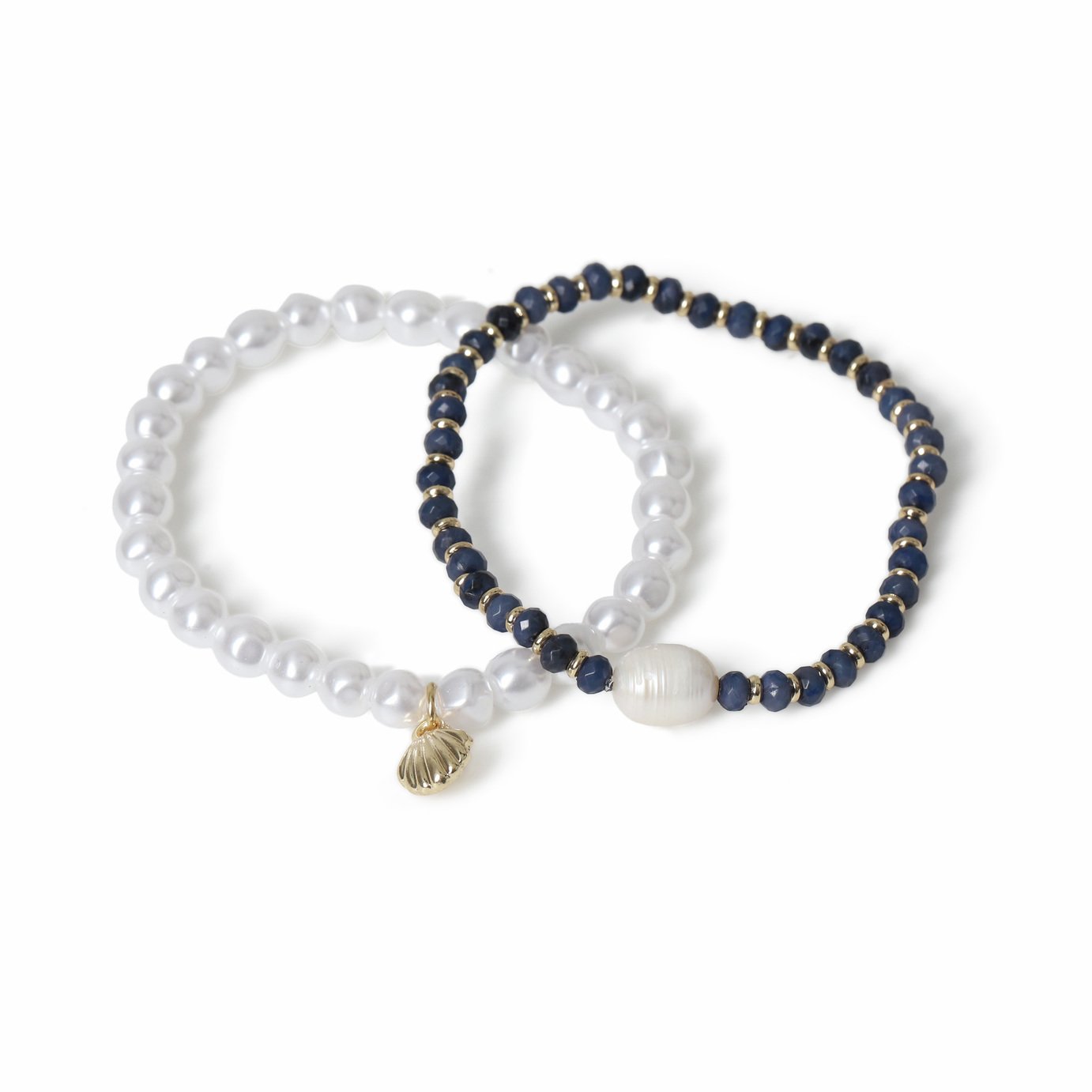 Freedom Pearl and Blue Bead Stretch Bracelet Set